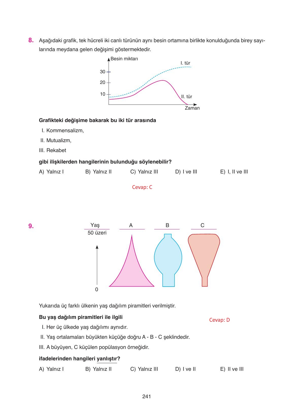 11. Sınıf Tutku Yayıncılık Biyoloji Ders Kitabı Sayfa 241 Cevapları