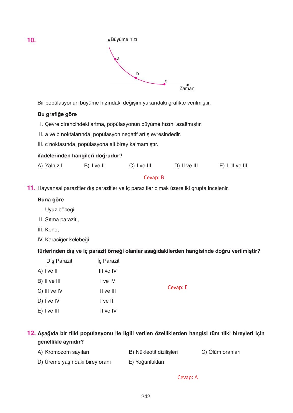 11. Sınıf Tutku Yayıncılık Biyoloji Ders Kitabı Sayfa 242 Cevapları