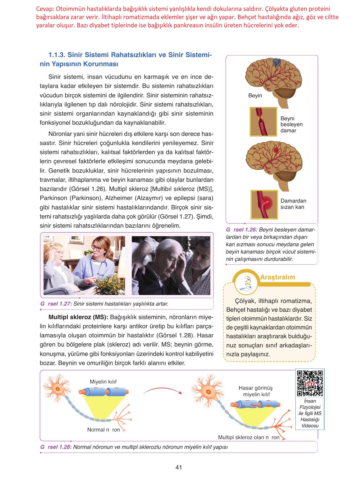 11. Sınıf Tutku Yayıncılık Biyoloji Ders Kitabı Sayfa 41 Cevapları
