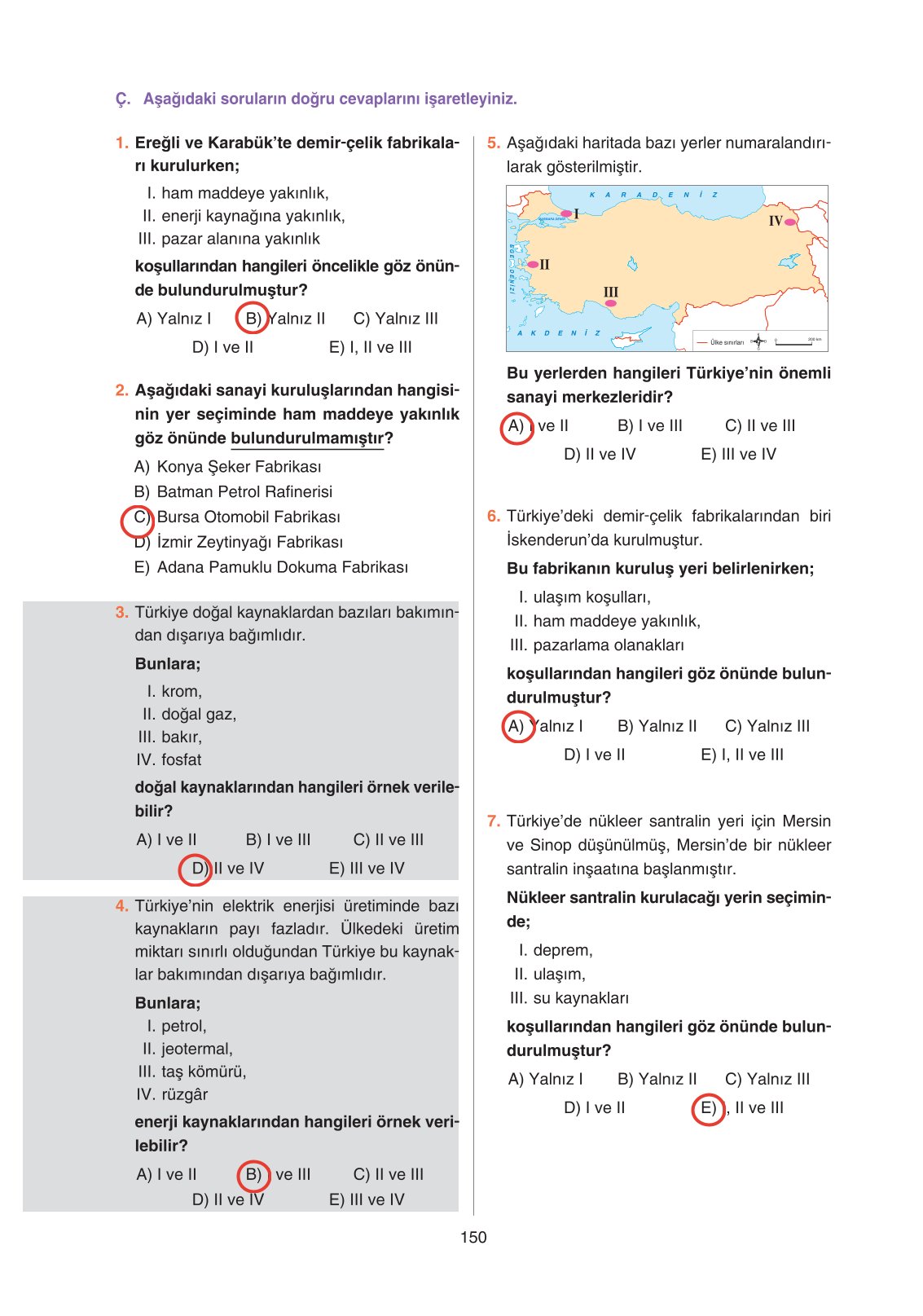 11. Sınıf Yıldırım Yayınları Coğrafya Ders Kitabı Sayfa 150 Cevapları