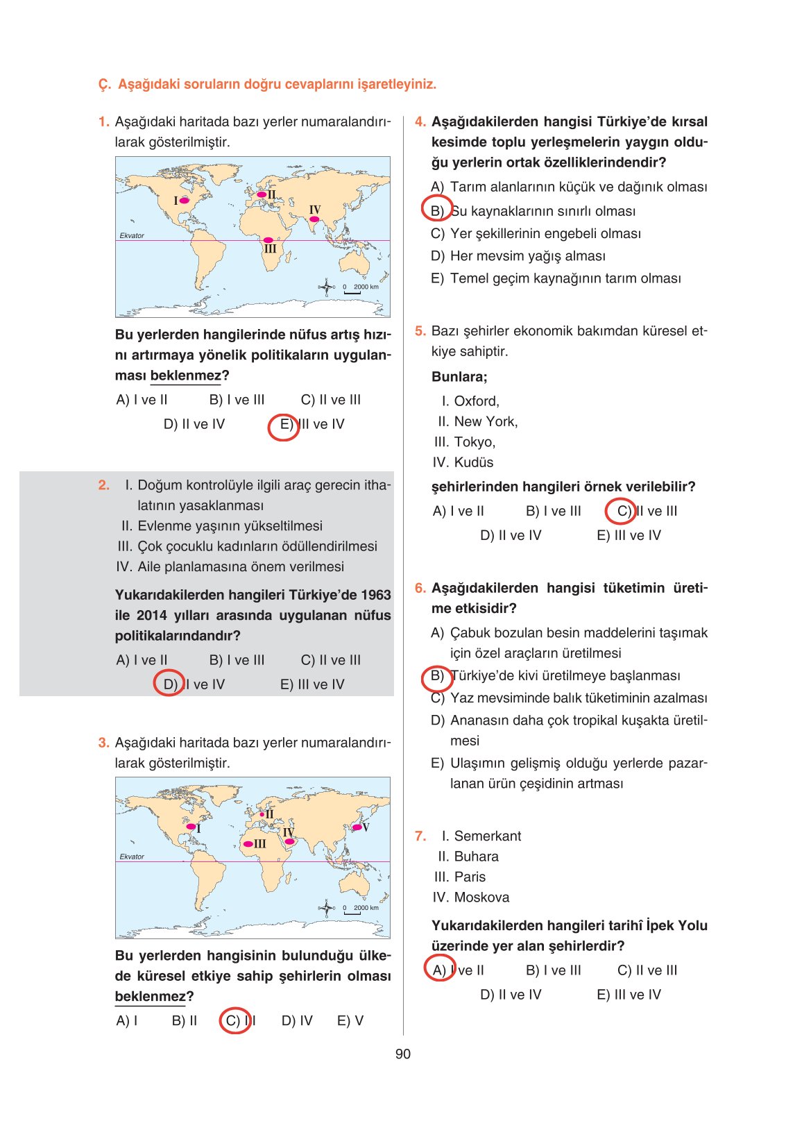 11. Sınıf Yıldırım Yayınları Coğrafya Ders Kitabı Sayfa 90 Cevapları