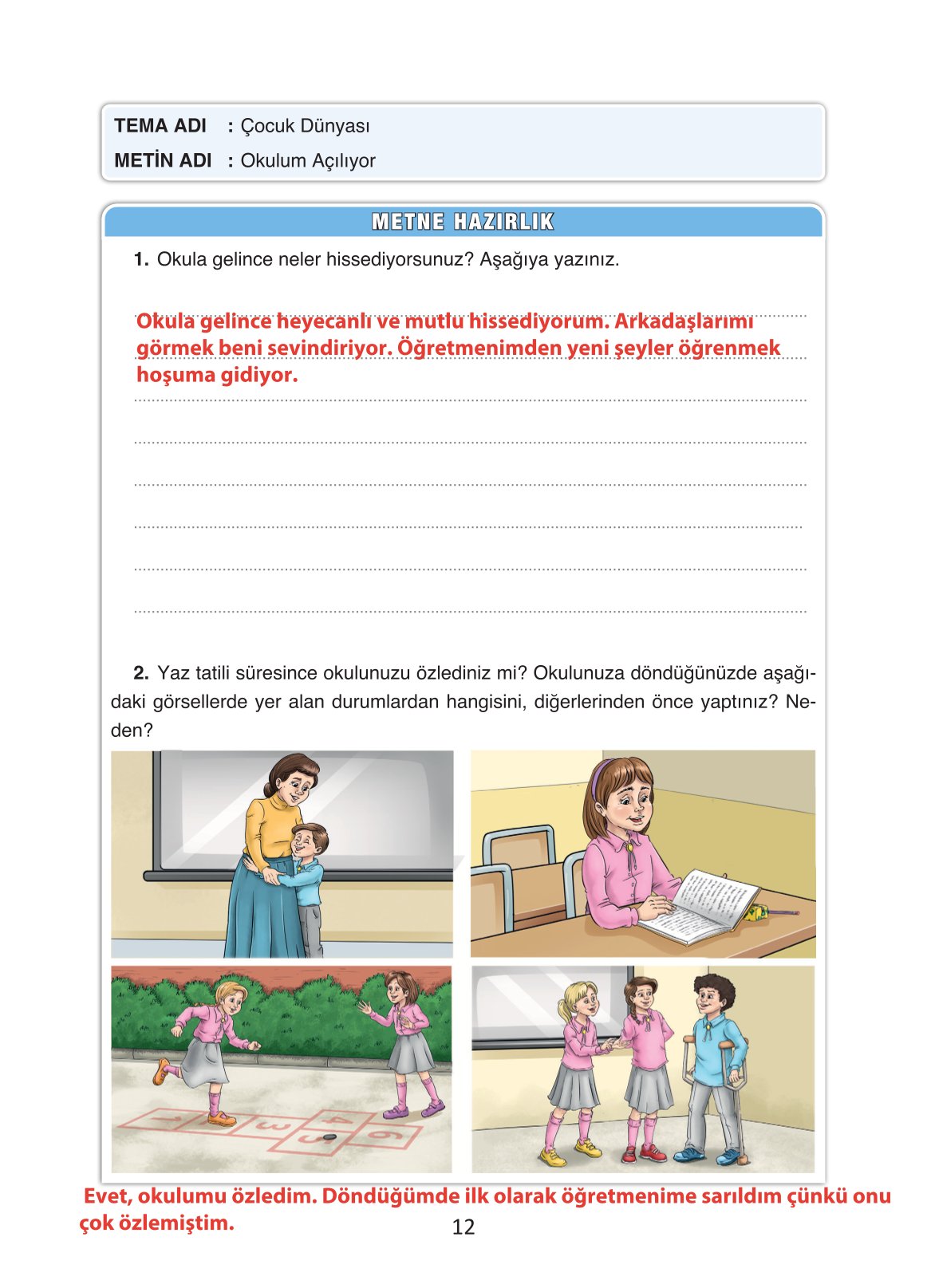 4. Sınıf Ada Yayıncılık Türkçe Ders Kitabı Sayfa 12 Cevapları