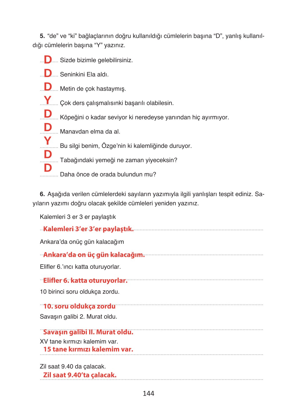 4. Sınıf Ada Yayıncılık Türkçe Ders Kitabı Sayfa 144 Cevapları