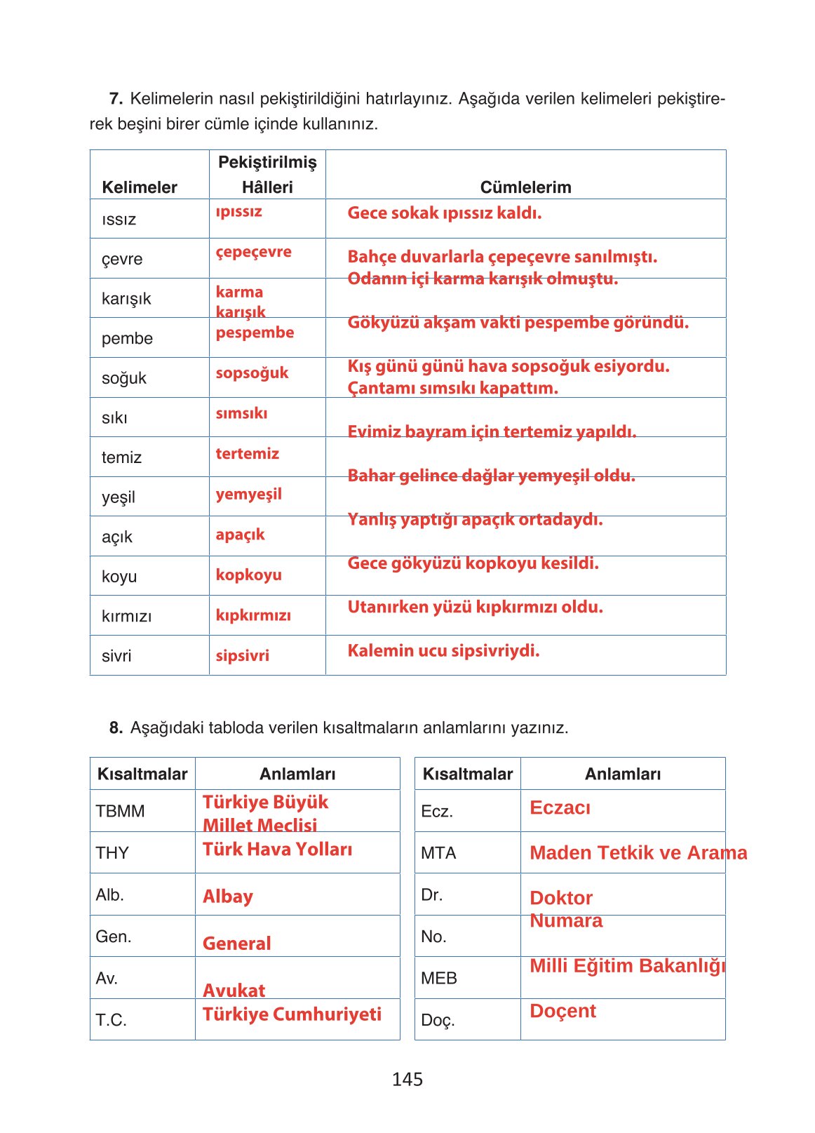 4. Sınıf Ada Yayıncılık Türkçe Ders Kitabı Sayfa 145 Cevapları