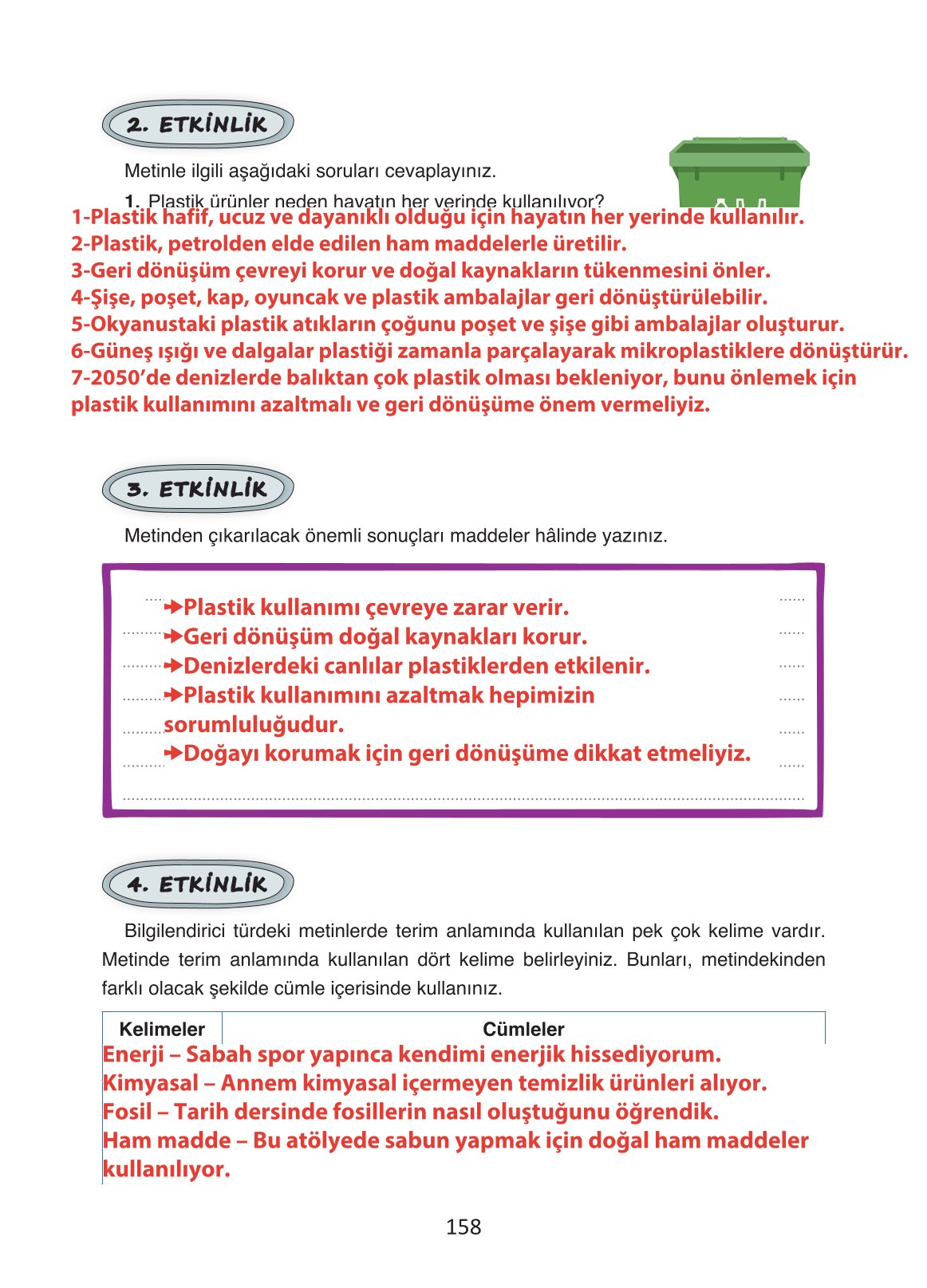 4. Sınıf Ada Yayıncılık Türkçe Ders Kitabı Sayfa 158 Cevapları