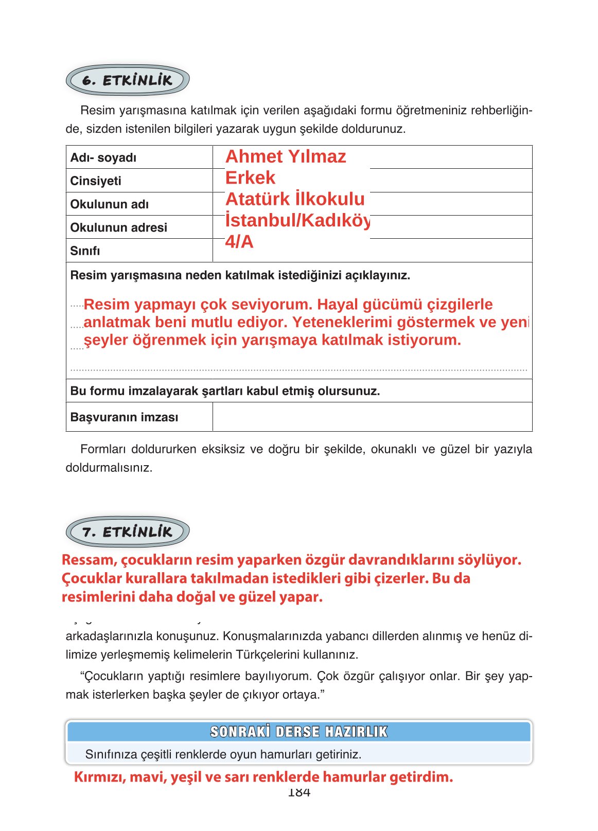 4. Sınıf Ada Yayıncılık Türkçe Ders Kitabı Sayfa 184 Cevapları