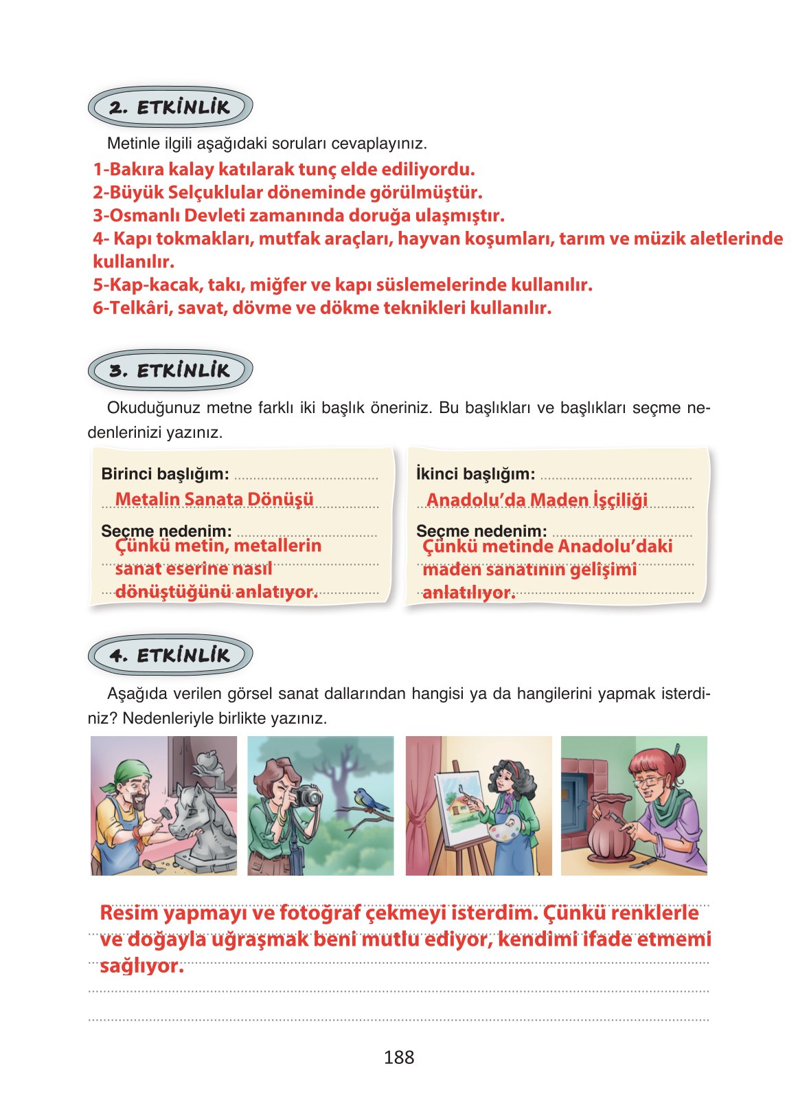 4. Sınıf Ada Yayıncılık Türkçe Ders Kitabı Sayfa 188 Cevapları