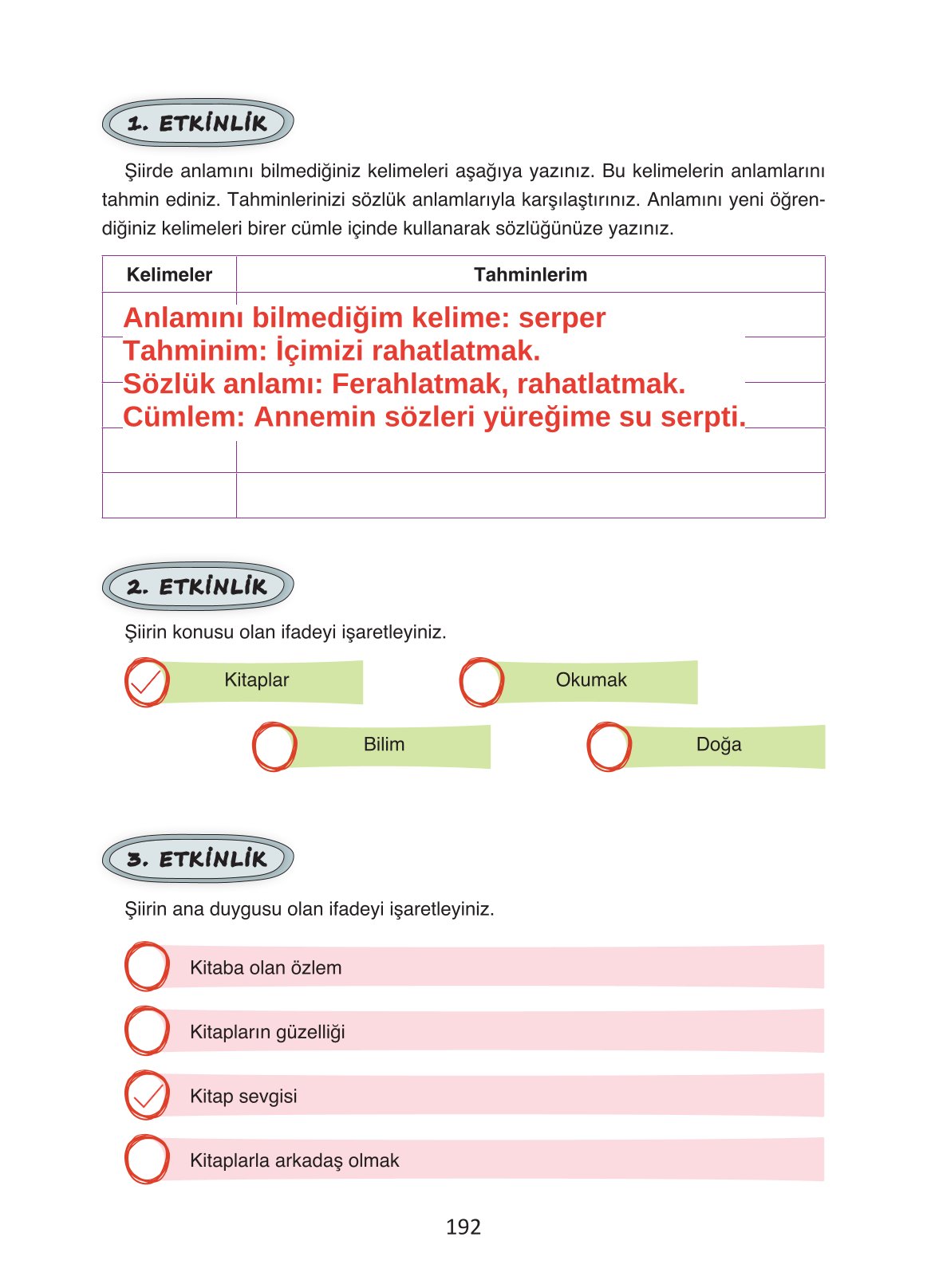 4. Sınıf Ada Yayıncılık Türkçe Ders Kitabı Sayfa 192 Cevapları