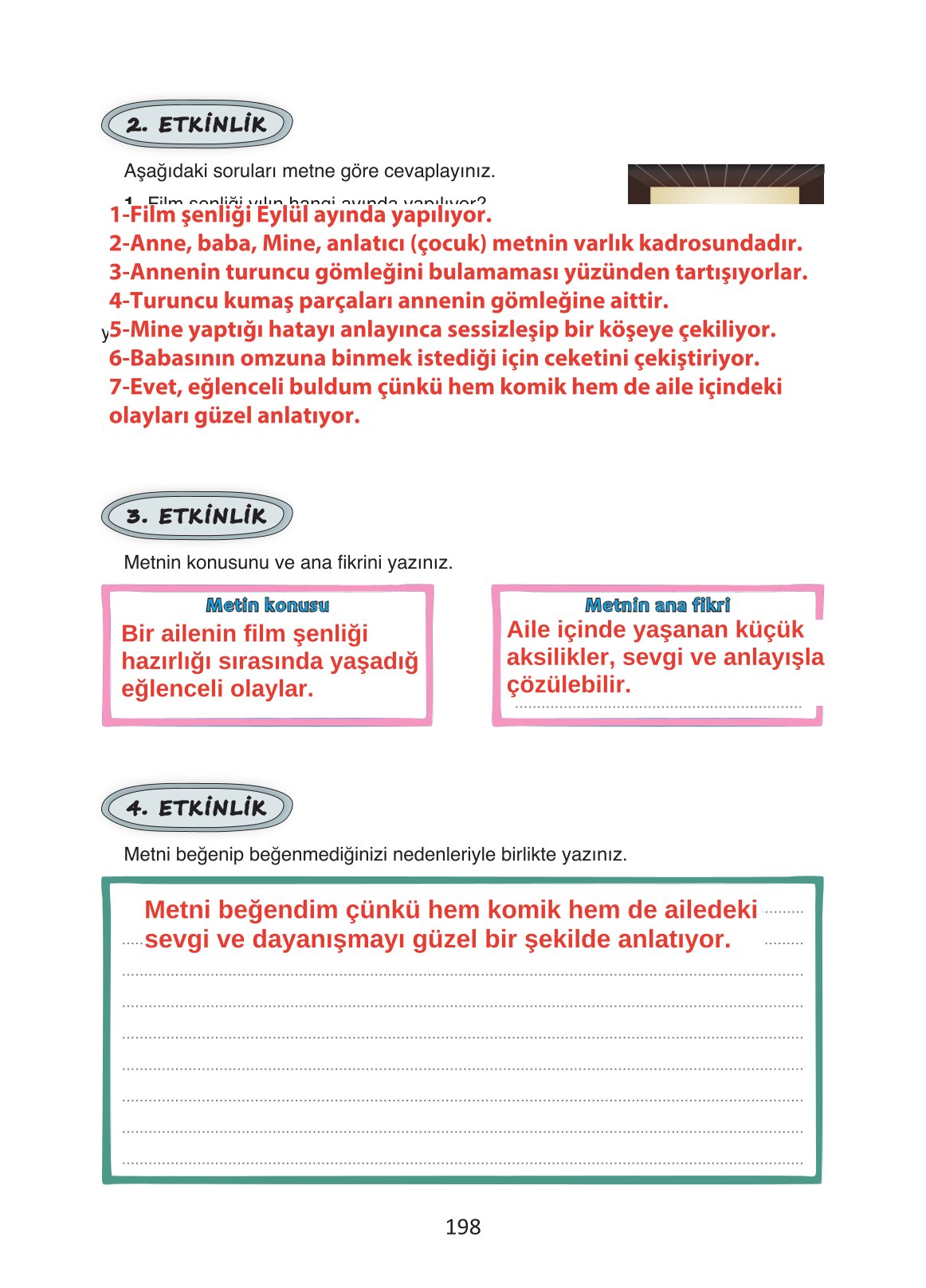 4. Sınıf Ada Yayıncılık Türkçe Ders Kitabı Sayfa 198 Cevapları