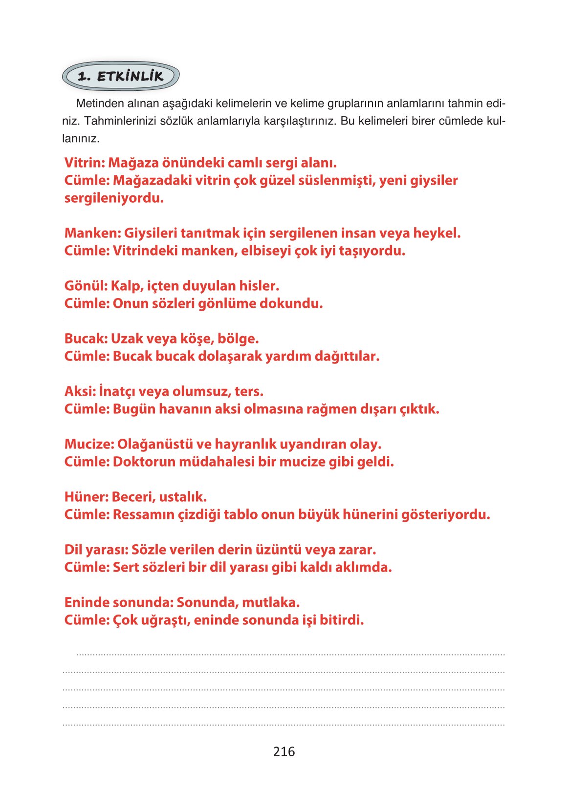 4. Sınıf Ada Yayıncılık Türkçe Ders Kitabı Sayfa 216 Cevapları