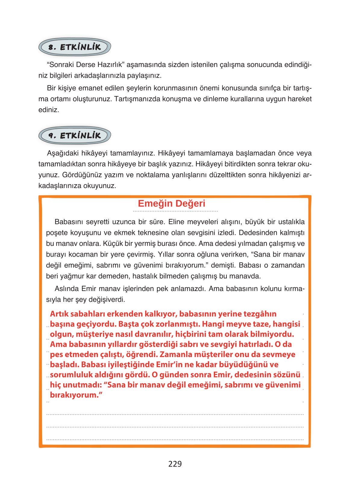 4. Sınıf Ada Yayıncılık Türkçe Ders Kitabı Sayfa 229 Cevapları