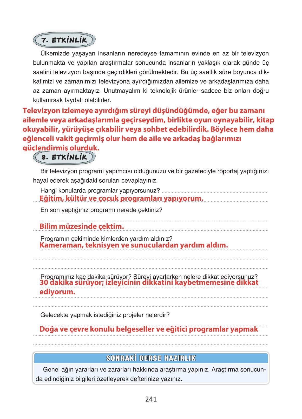 4. Sınıf Ada Yayıncılık Türkçe Ders Kitabı Sayfa 241 Cevapları