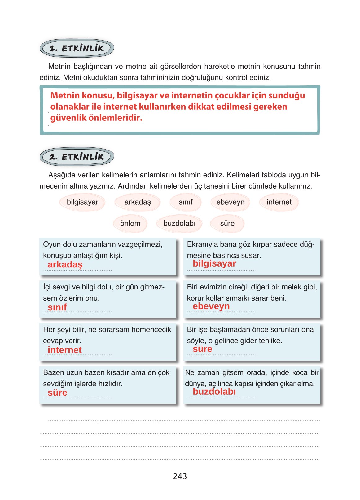 4. Sınıf Ada Yayıncılık Türkçe Ders Kitabı Sayfa 243 Cevapları