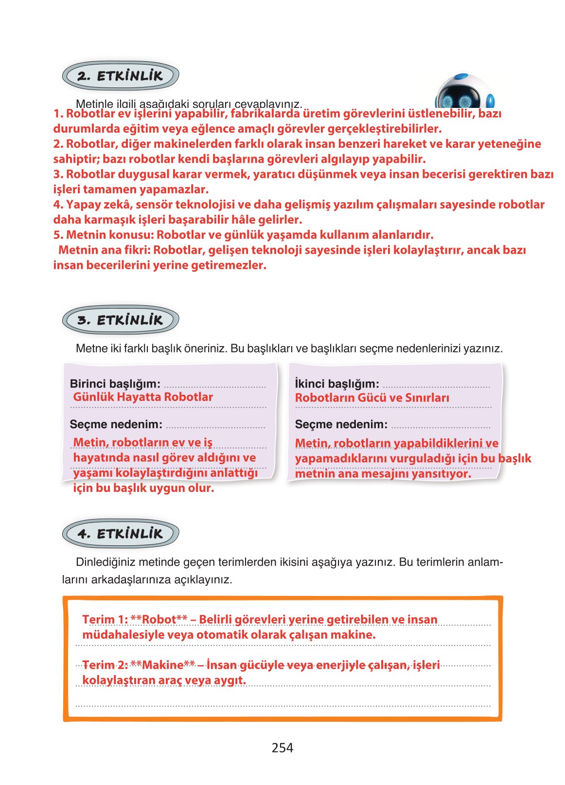 4. Sınıf Ada Yayıncılık Türkçe Ders Kitabı Sayfa 254 Cevapları
