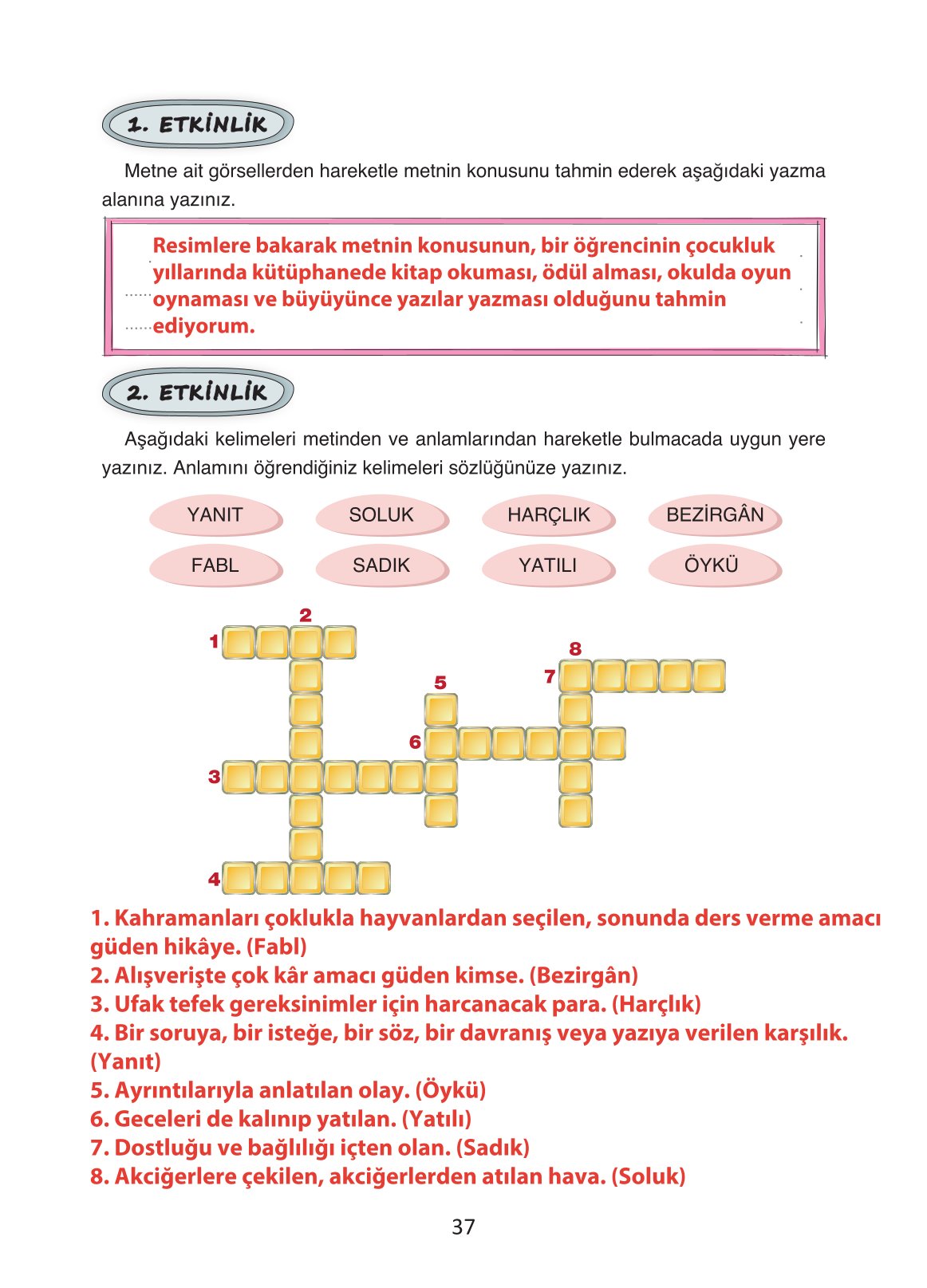 4. Sınıf Ada Yayıncılık Türkçe Ders Kitabı Sayfa 37 Cevapları
