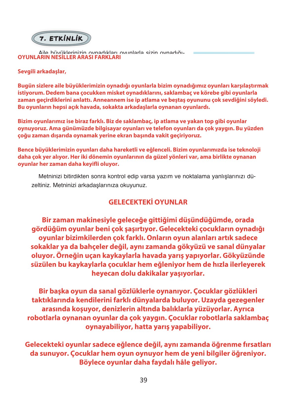 4. Sınıf Ada Yayıncılık Türkçe Ders Kitabı Sayfa 39 Cevapları