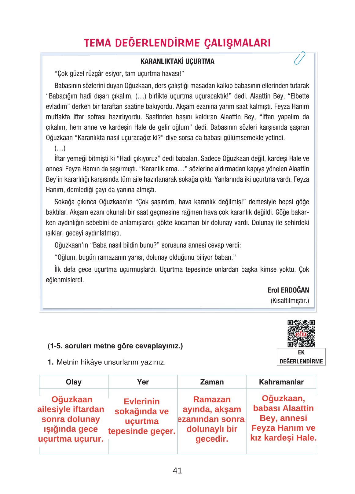 4. Sınıf Ada Yayıncılık Türkçe Ders Kitabı Sayfa 41 Cevapları