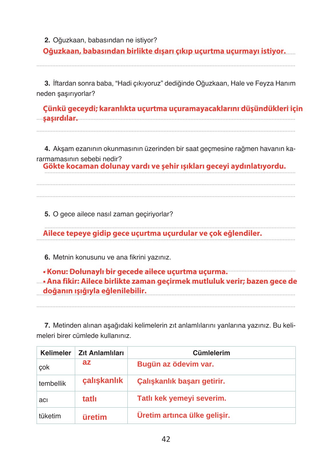 4. Sınıf Ada Yayıncılık Türkçe Ders Kitabı Sayfa 42 Cevapları