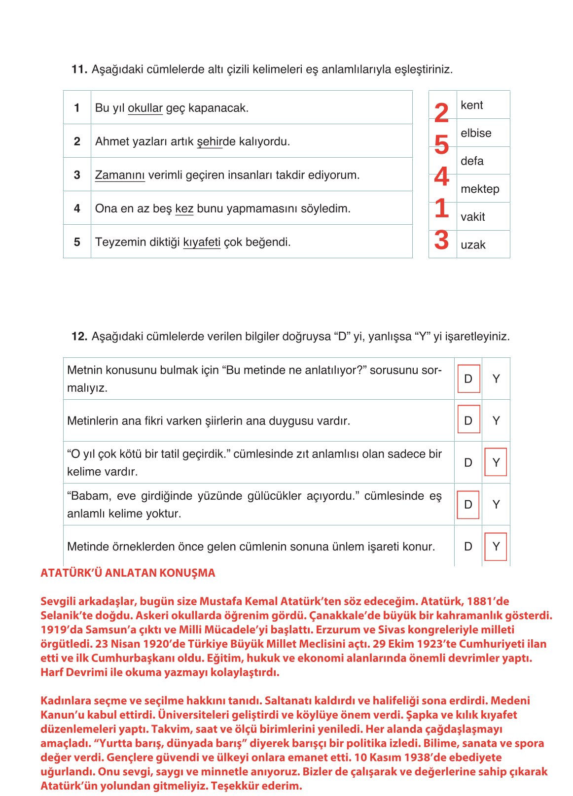 4. Sınıf Ada Yayıncılık Türkçe Ders Kitabı Sayfa 44 Cevapları