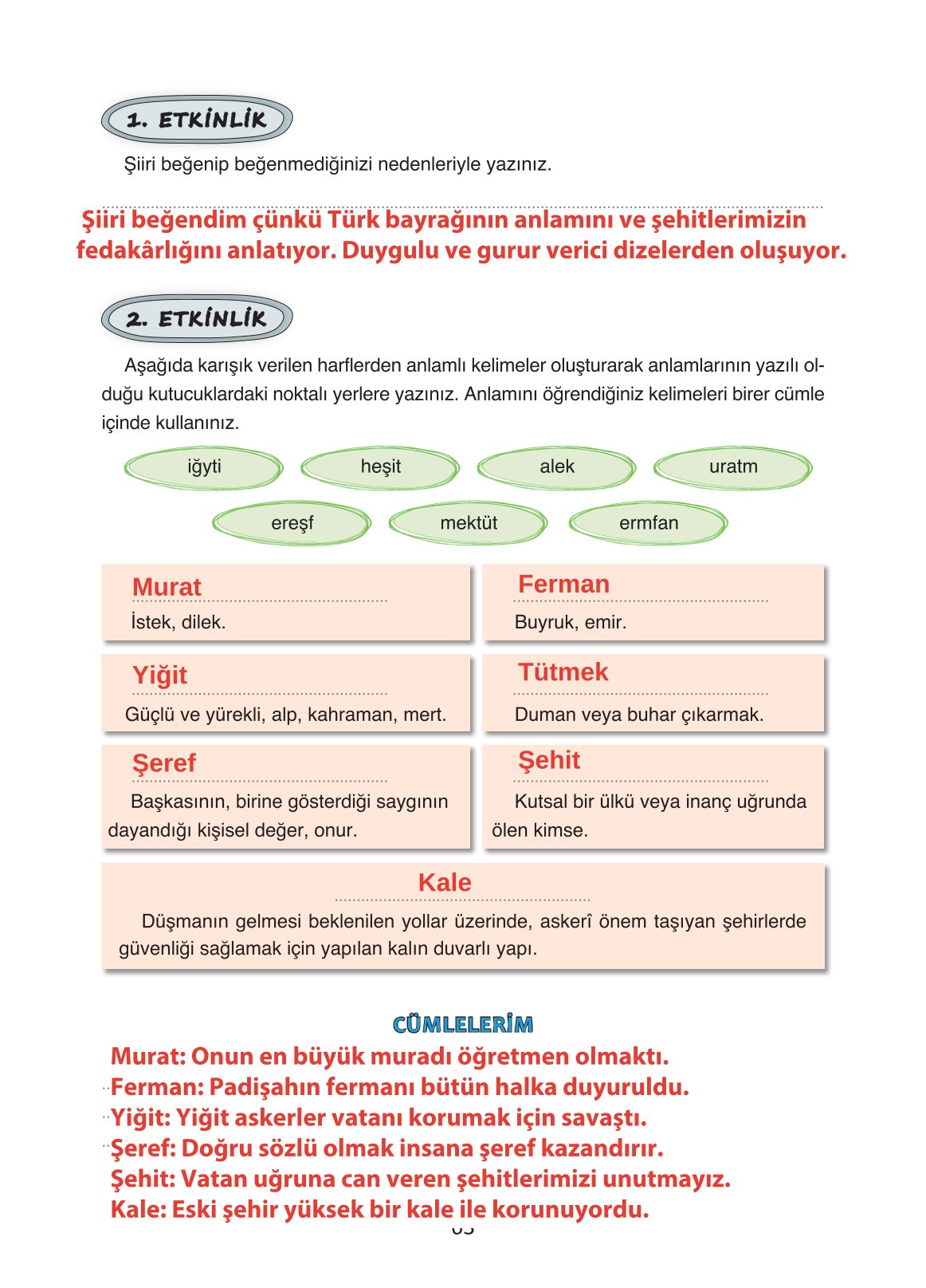 4. Sınıf Ada Yayıncılık Türkçe Ders Kitabı Sayfa 63 Cevapları