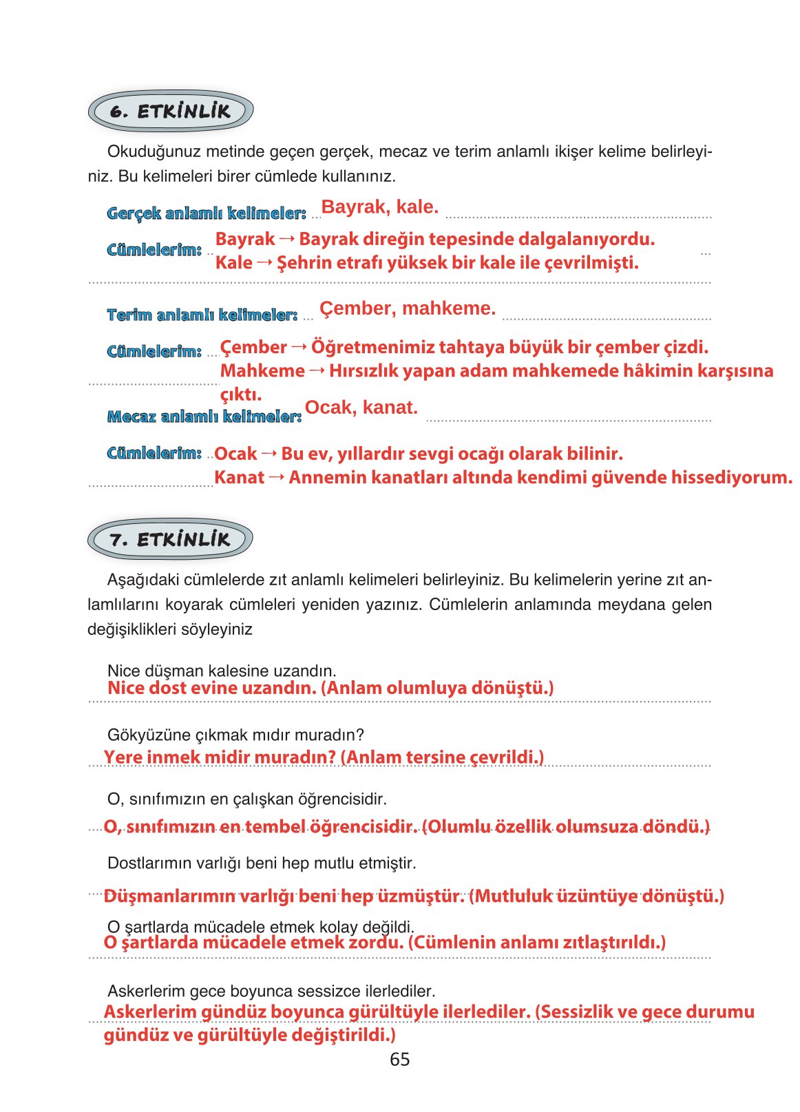 4. Sınıf Ada Yayıncılık Türkçe Ders Kitabı Sayfa 65 Cevapları