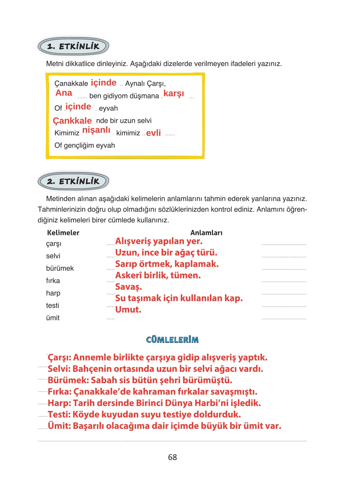 4. Sınıf Ada Yayıncılık Türkçe Ders Kitabı Sayfa 68 Cevapları