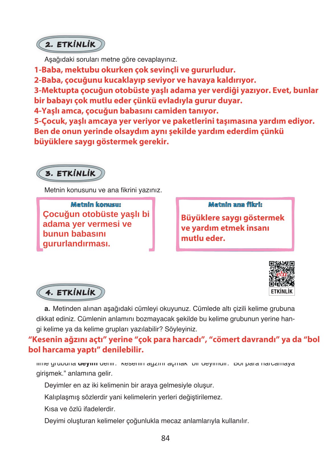 4. Sınıf Ada Yayıncılık Türkçe Ders Kitabı Sayfa 84 Cevapları