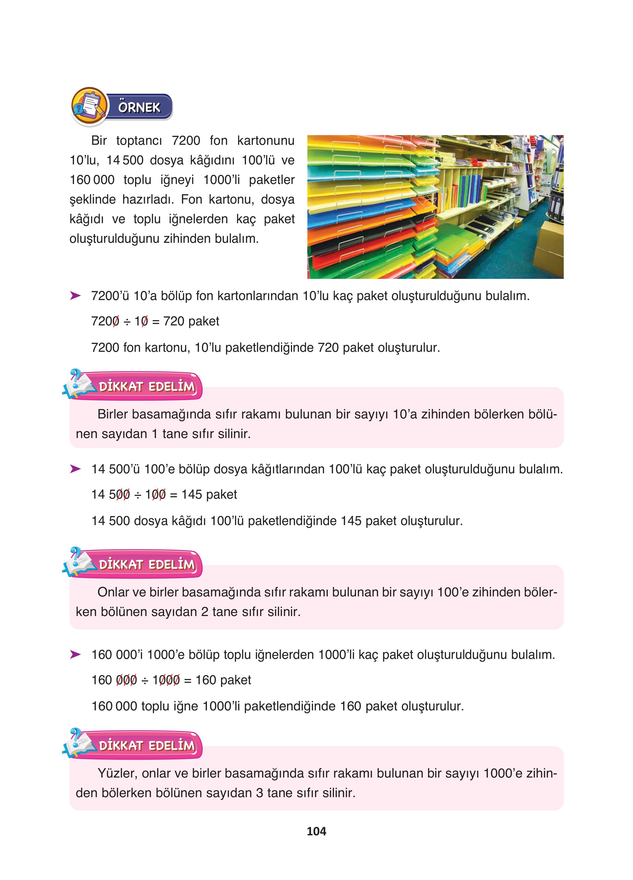 4. Sınıf Fersa Yayınları Matematik Ders Kitabı Sayfa 104 Cevapları