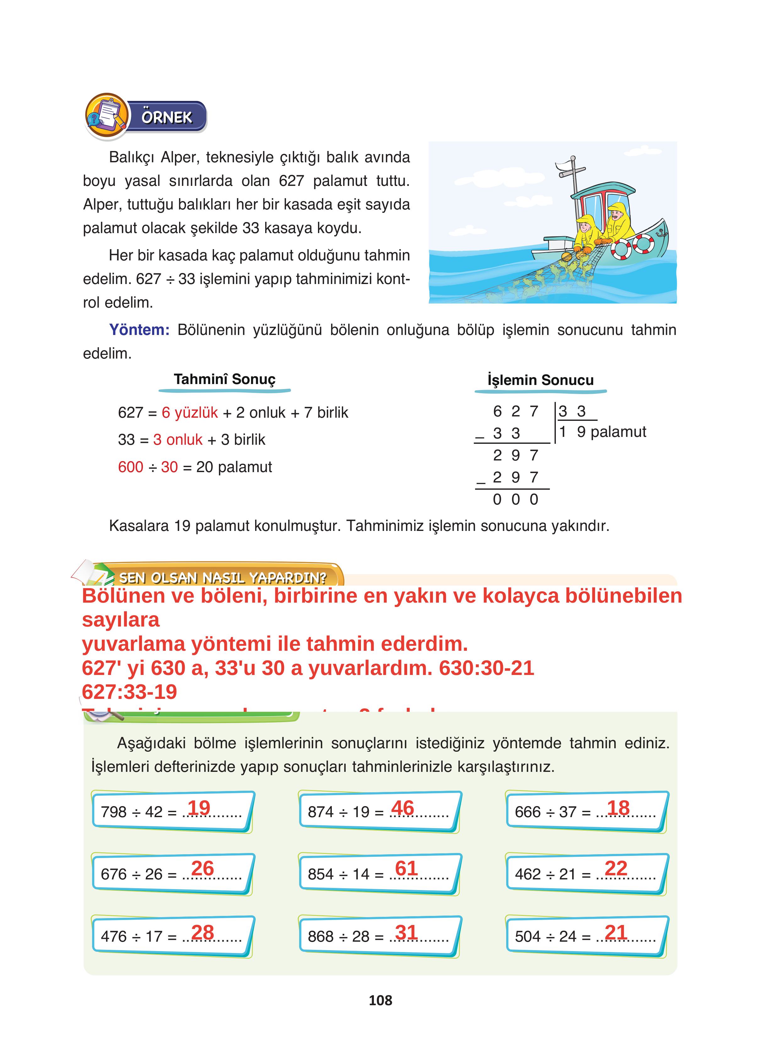 4. Sınıf Fersa Yayınları Matematik Ders Kitabı Sayfa 108 Cevapları