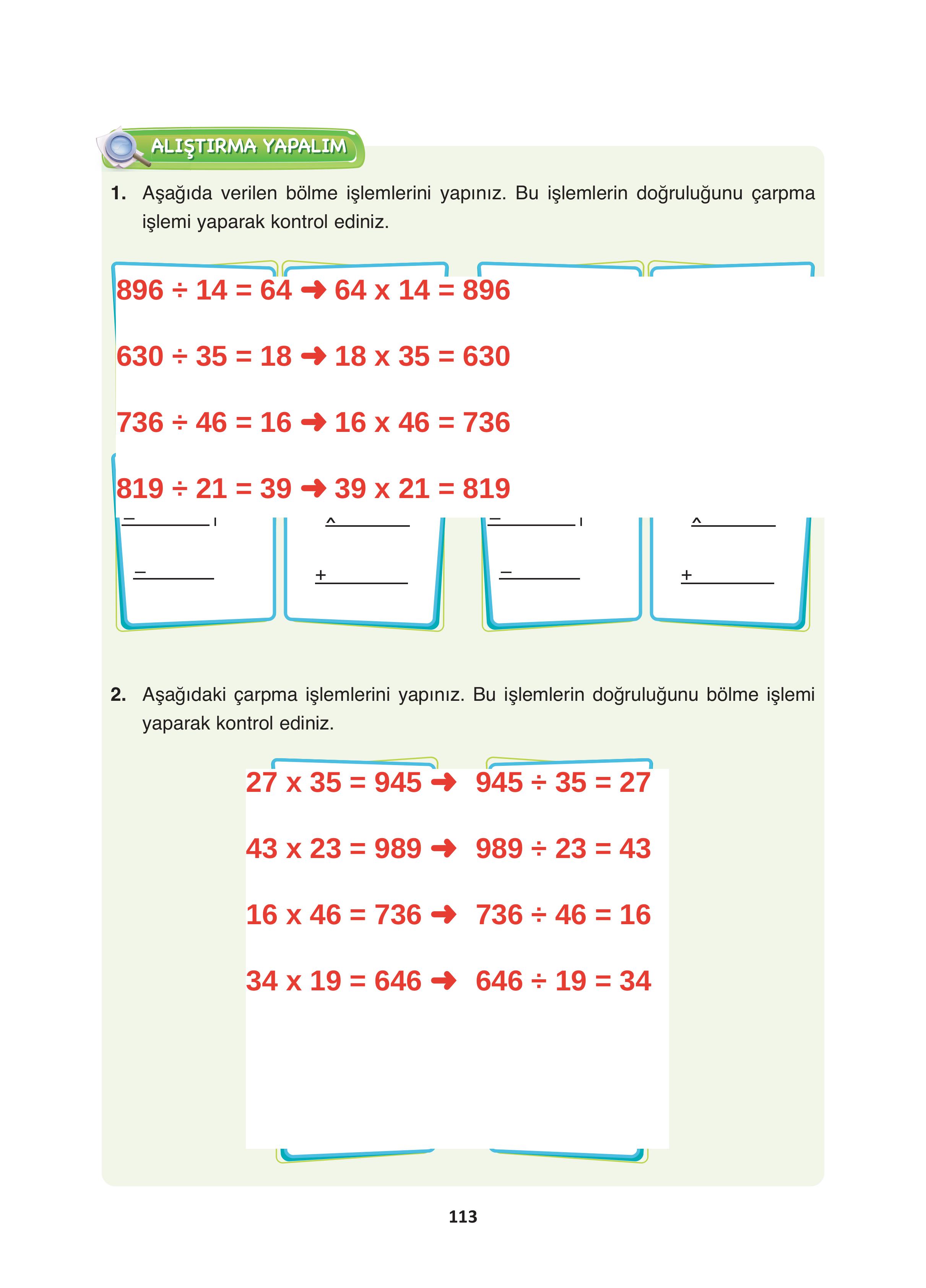 4. Sınıf Fersa Yayınları Matematik Ders Kitabı Sayfa 113 Cevapları 4. Sınıf Fersa Yayınları Matematik Ders Kitabı Sayfa 113 Cevapları