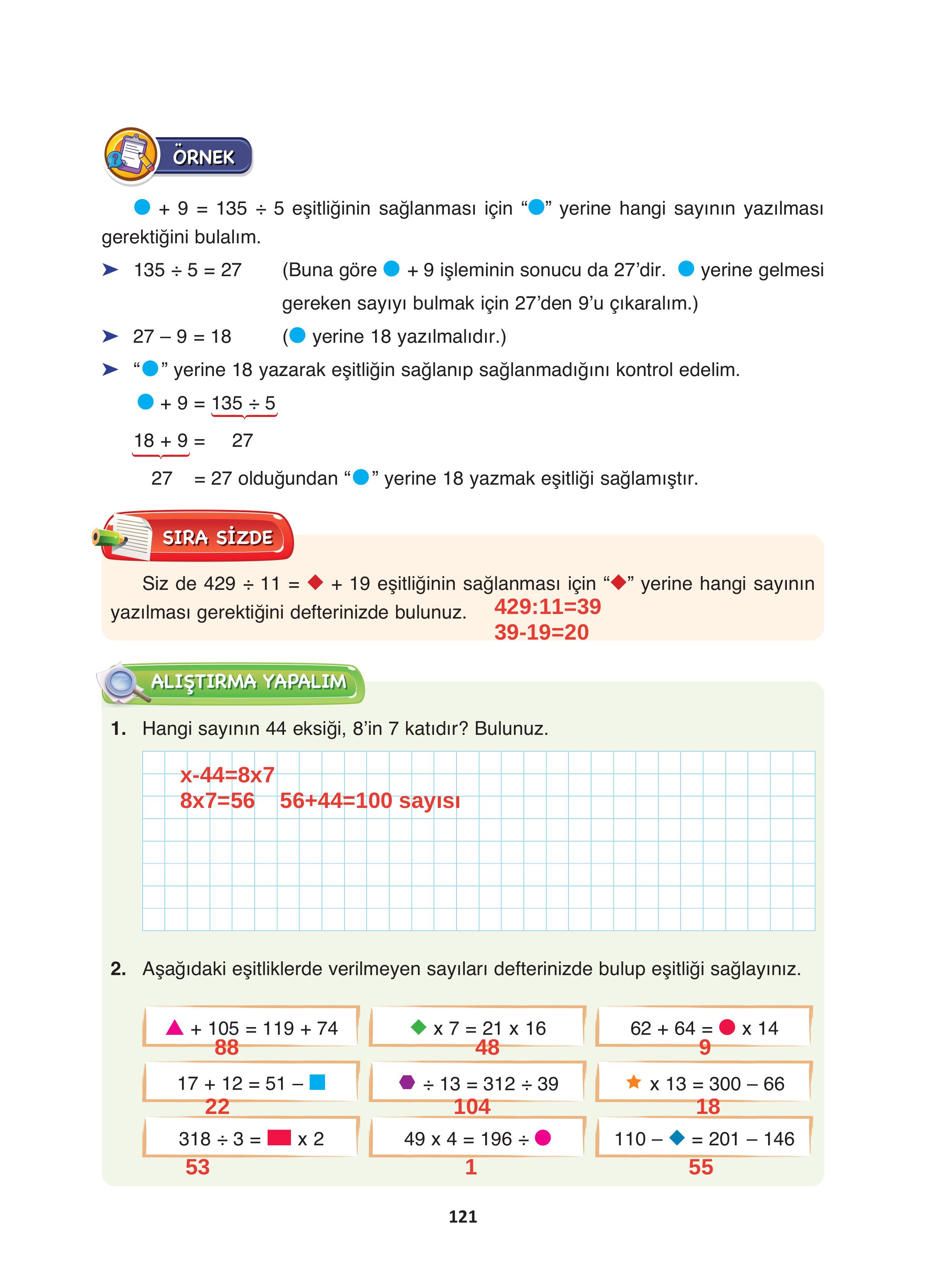 4. Sınıf Fersa Yayınları Matematik Ders Kitabı Sayfa 121 Cevapları