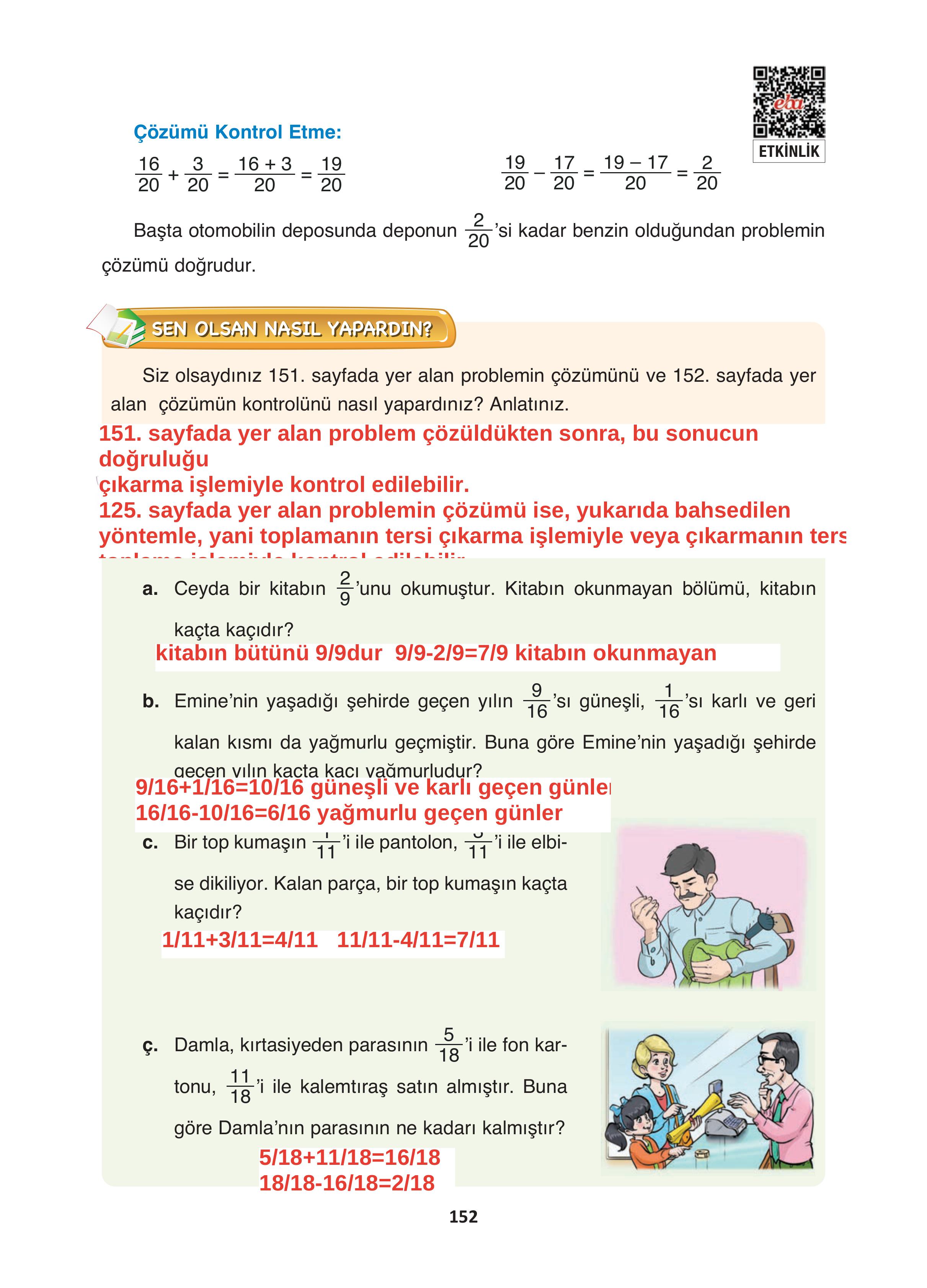 4. Sınıf Fersa Yayınları Matematik Ders Kitabı Sayfa 152 Cevapları 4. Sınıf Fersa Yayınları Matematik Ders Kitabı Sayfa 152 Cevapları