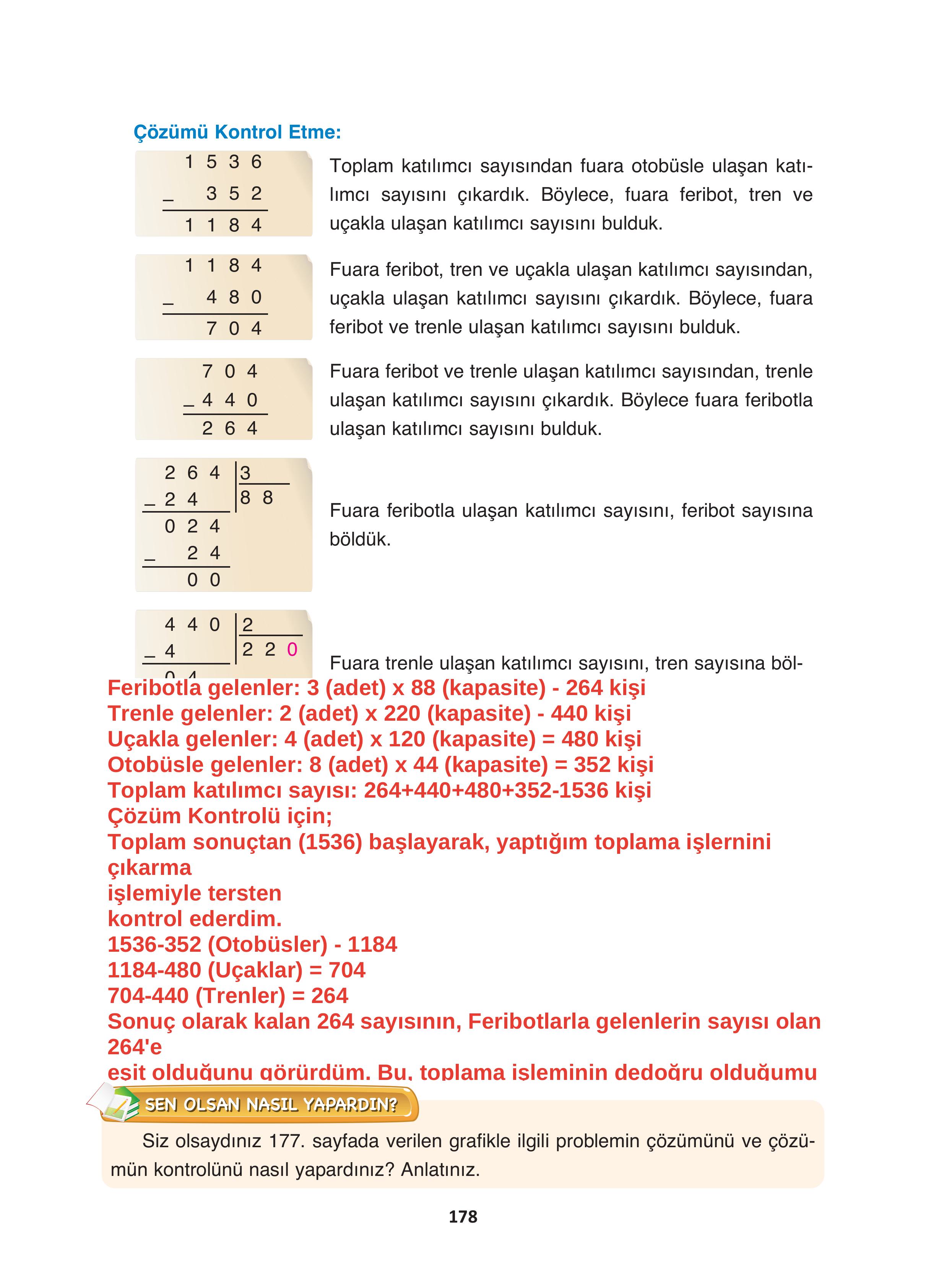4. Sınıf Fersa Yayınları Matematik Ders Kitabı Sayfa 178 Cevapları