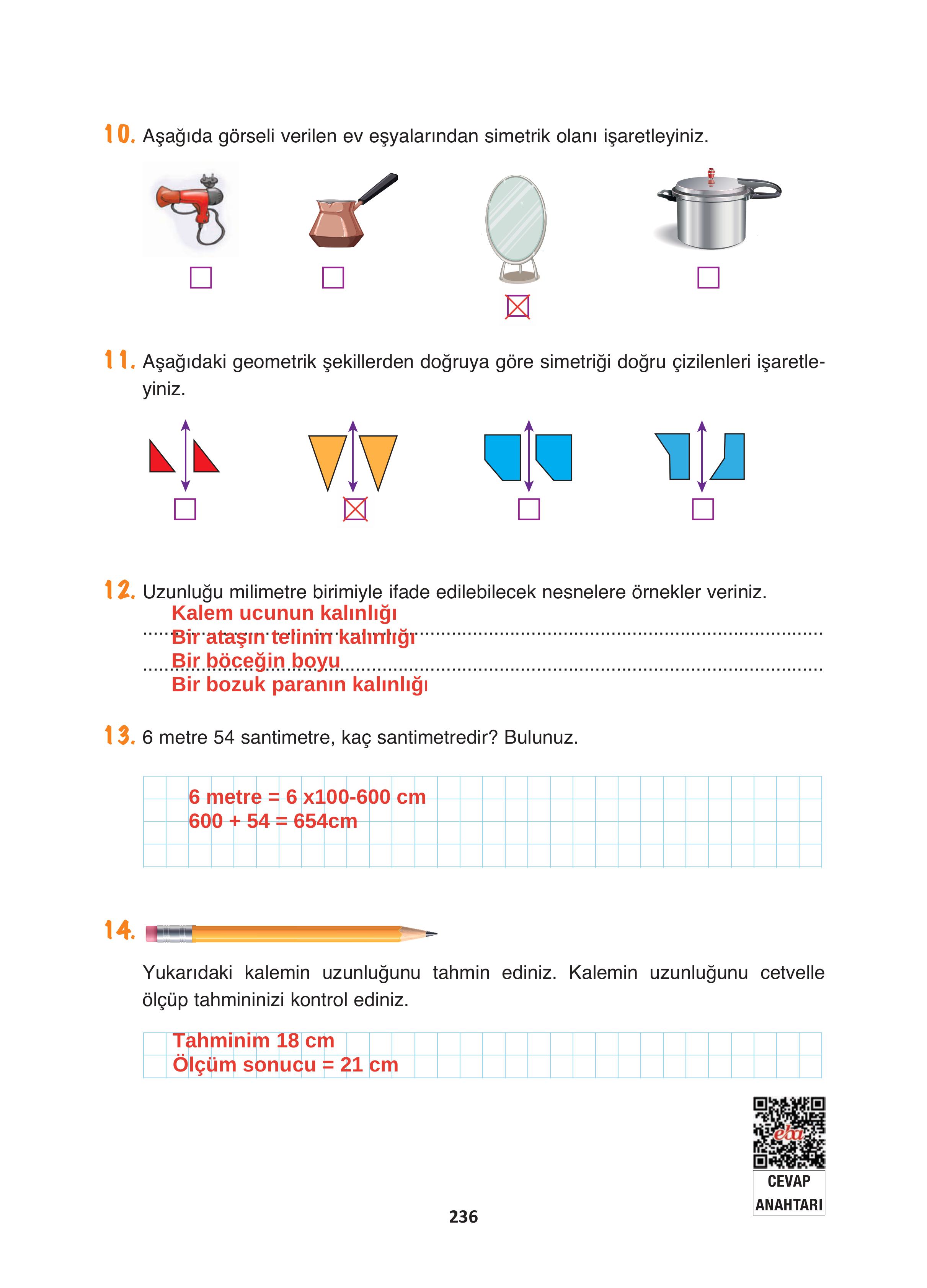 4. Sınıf Fersa Yayınları Matematik Ders Kitabı Sayfa 236 Cevapları