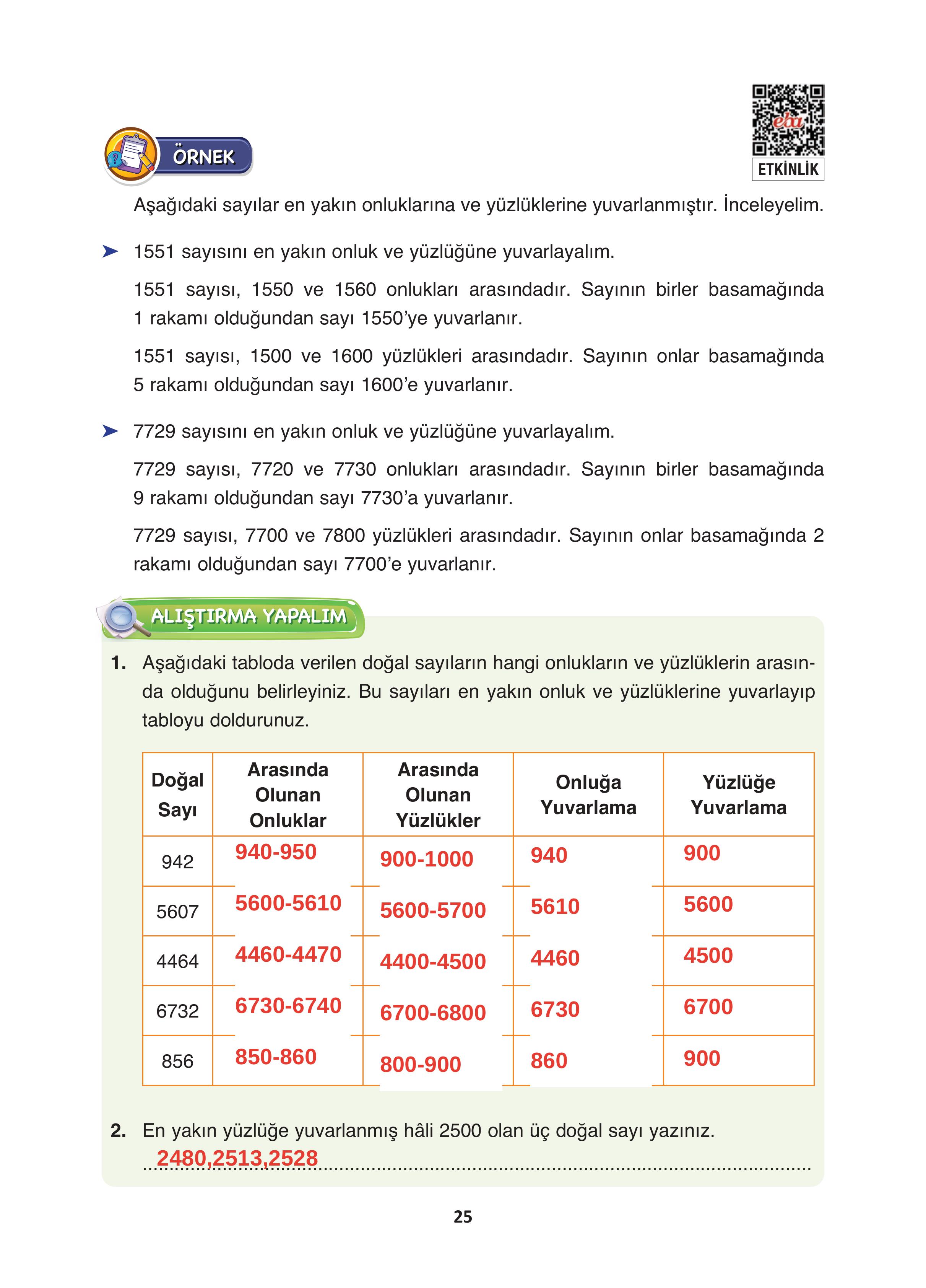 4. Sınıf Fersa Yayınları Matematik Ders Kitabı Sayfa 25 Cevapları