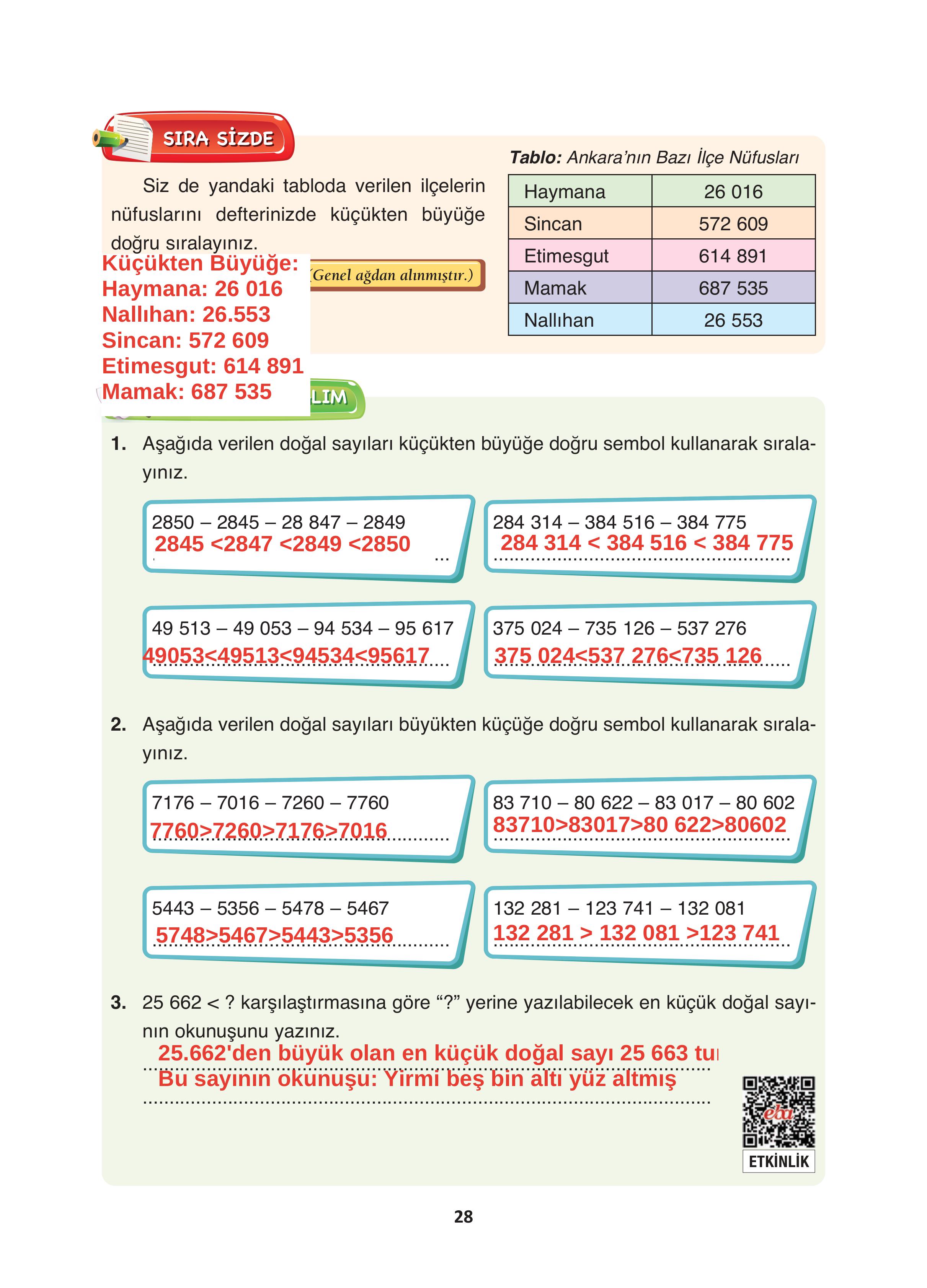 4. Sınıf Fersa Yayınları Matematik Ders Kitabı Sayfa 28 Cevapları