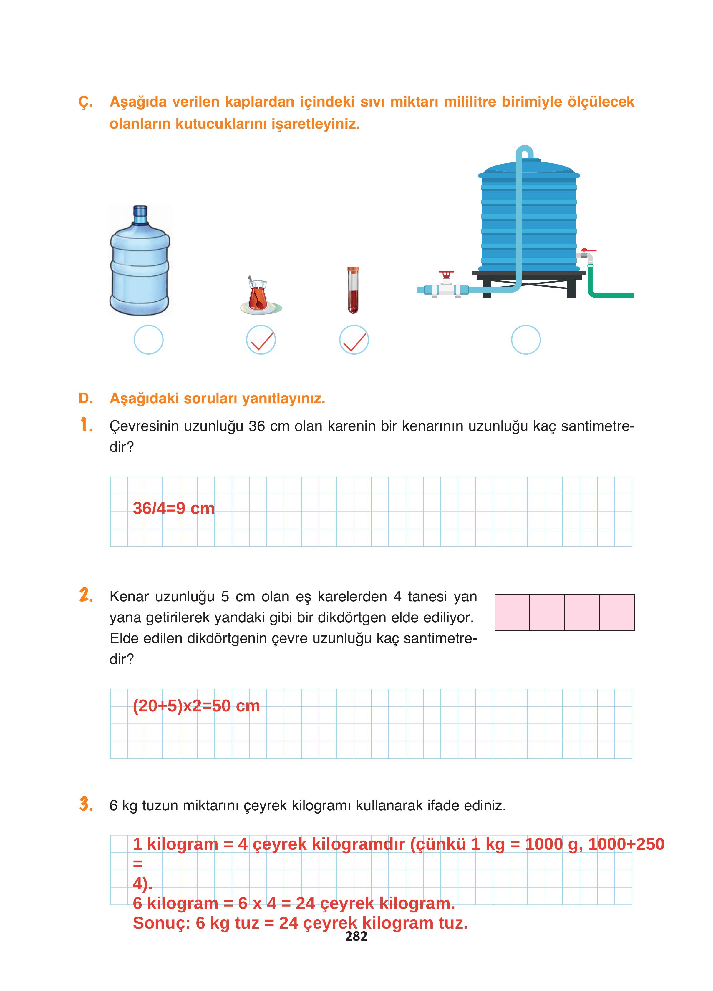 4. Sınıf Fersa Yayınları Matematik Ders Kitabı Sayfa 282 Cevapları