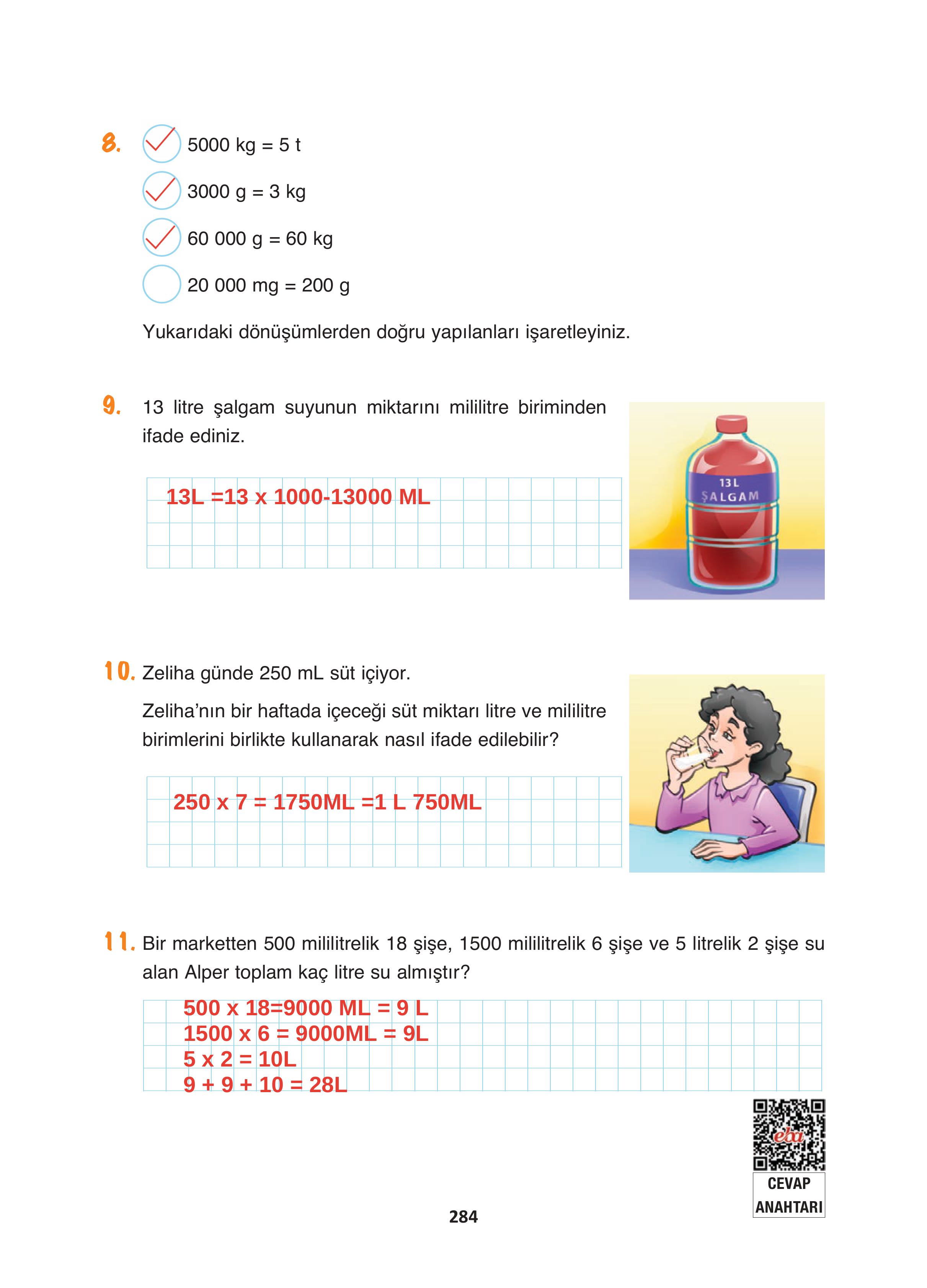 4. Sınıf Fersa Yayınları Matematik Ders Kitabı Sayfa 284 Cevapları