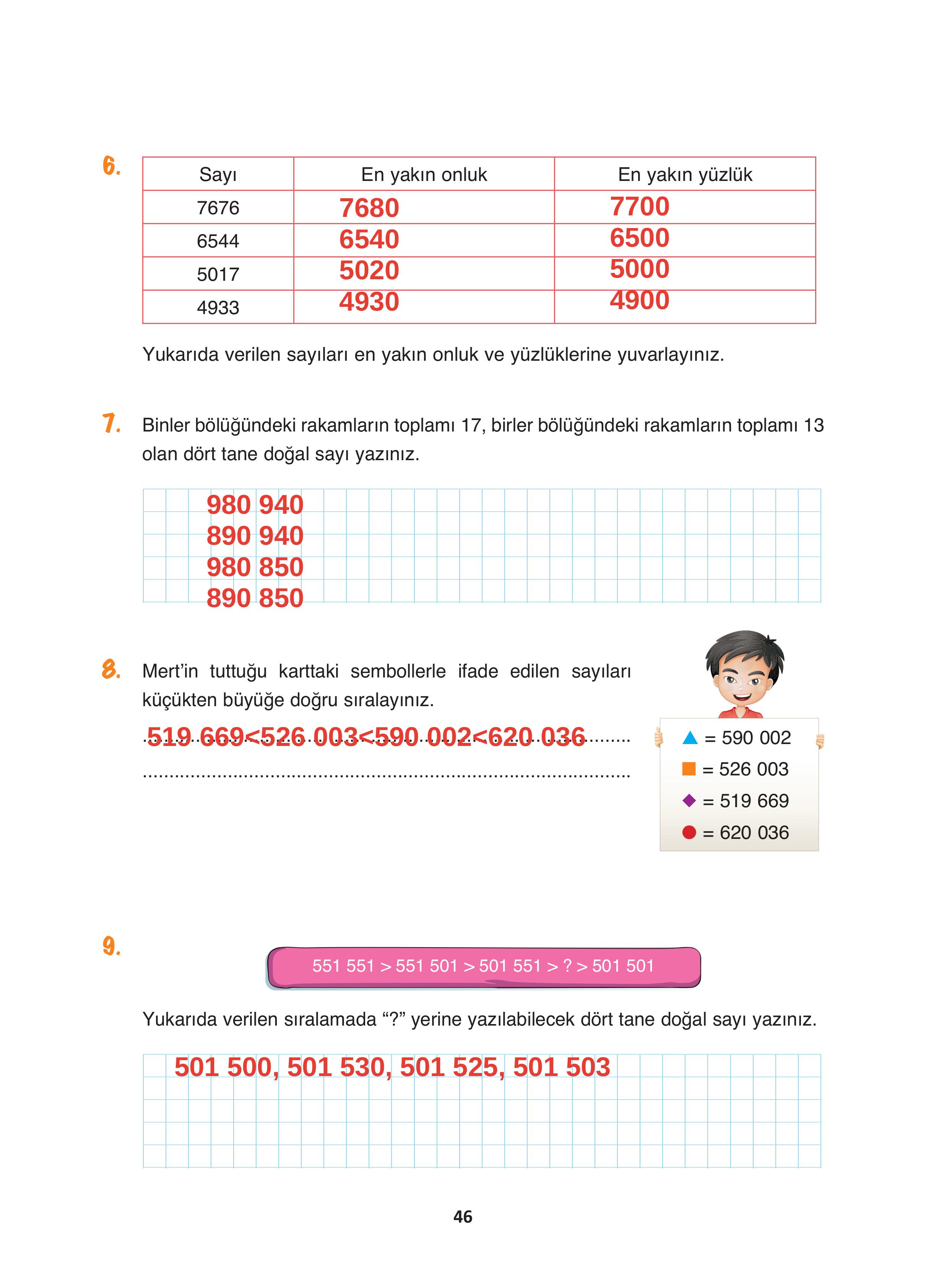 4. Sınıf Fersa Yayınları Matematik Ders Kitabı Sayfa 46 Cevapları