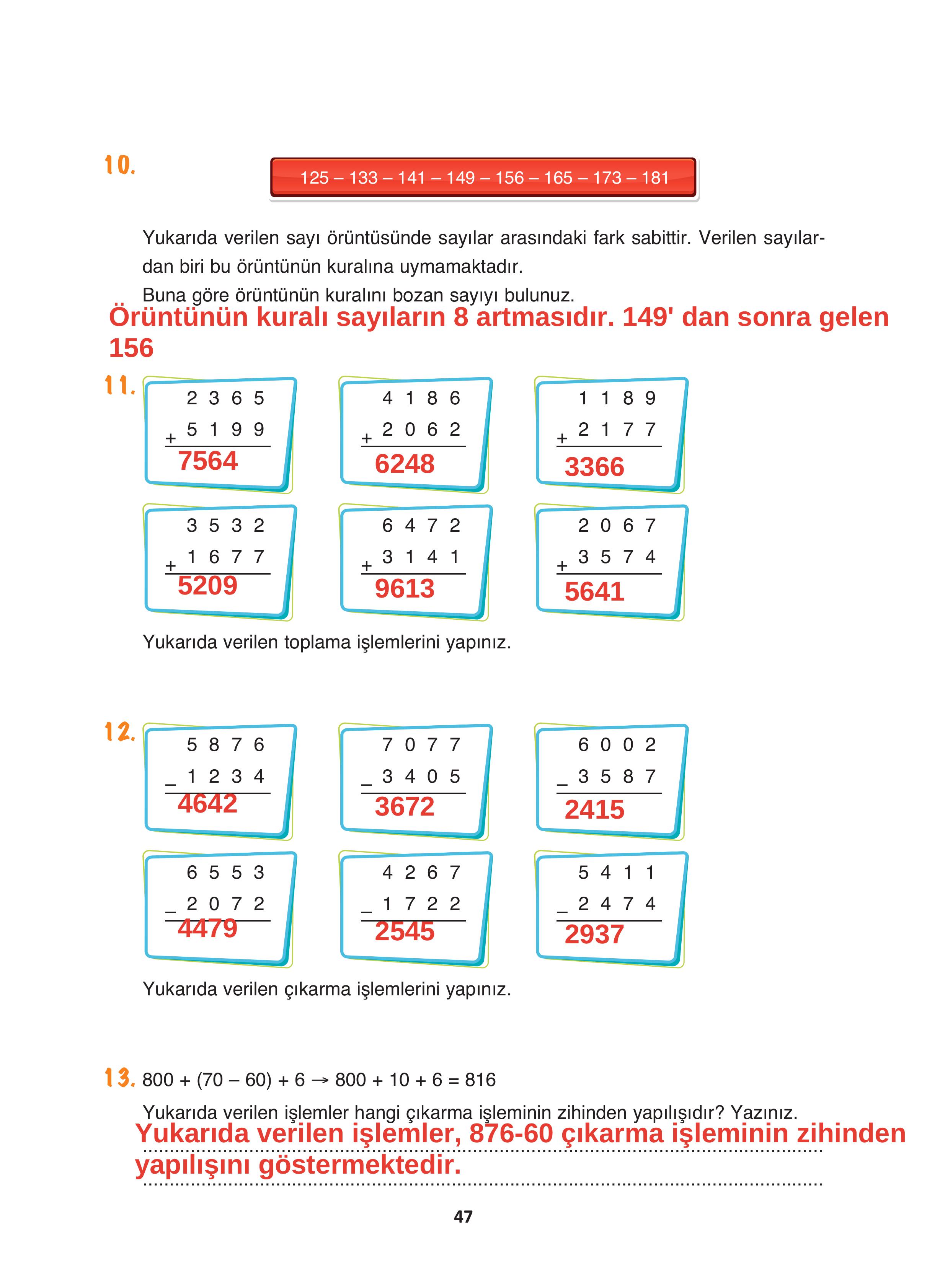 4. Sınıf Fersa Yayınları Matematik Ders Kitabı Sayfa 47 Cevapları