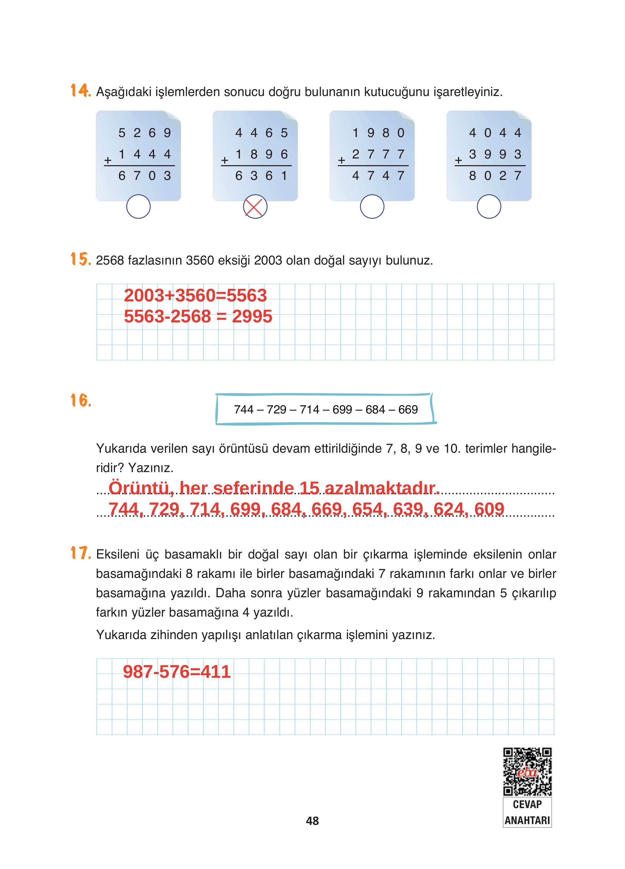4. Sınıf Fersa Yayınları Matematik Ders Kitabı Sayfa 48 Cevapları