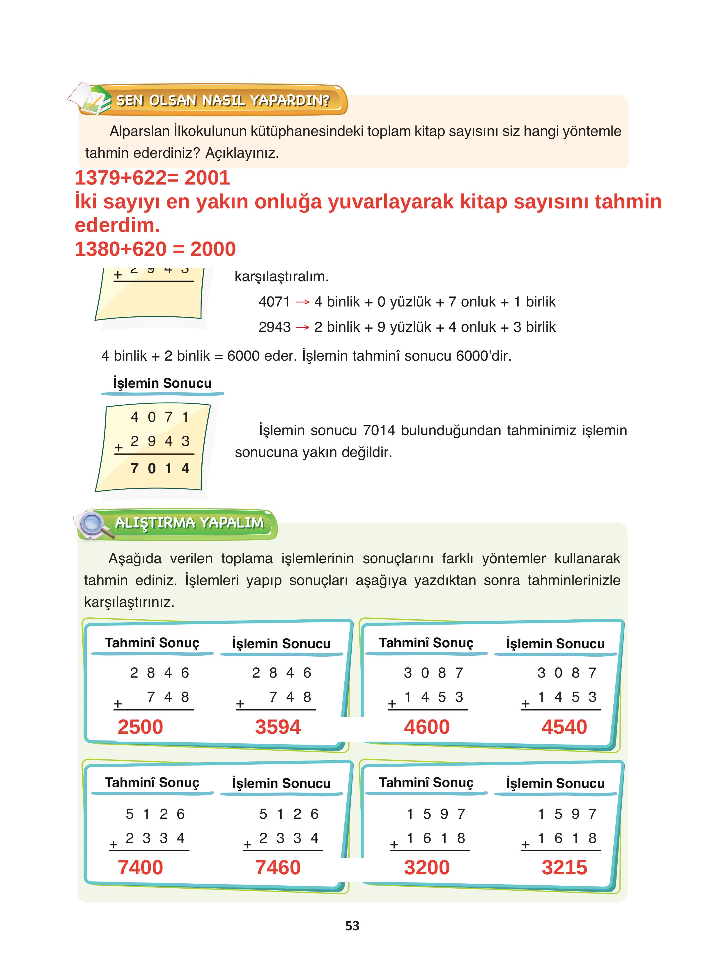 4. Sınıf Fersa Yayınları Matematik Ders Kitabı Sayfa 53 Cevapları