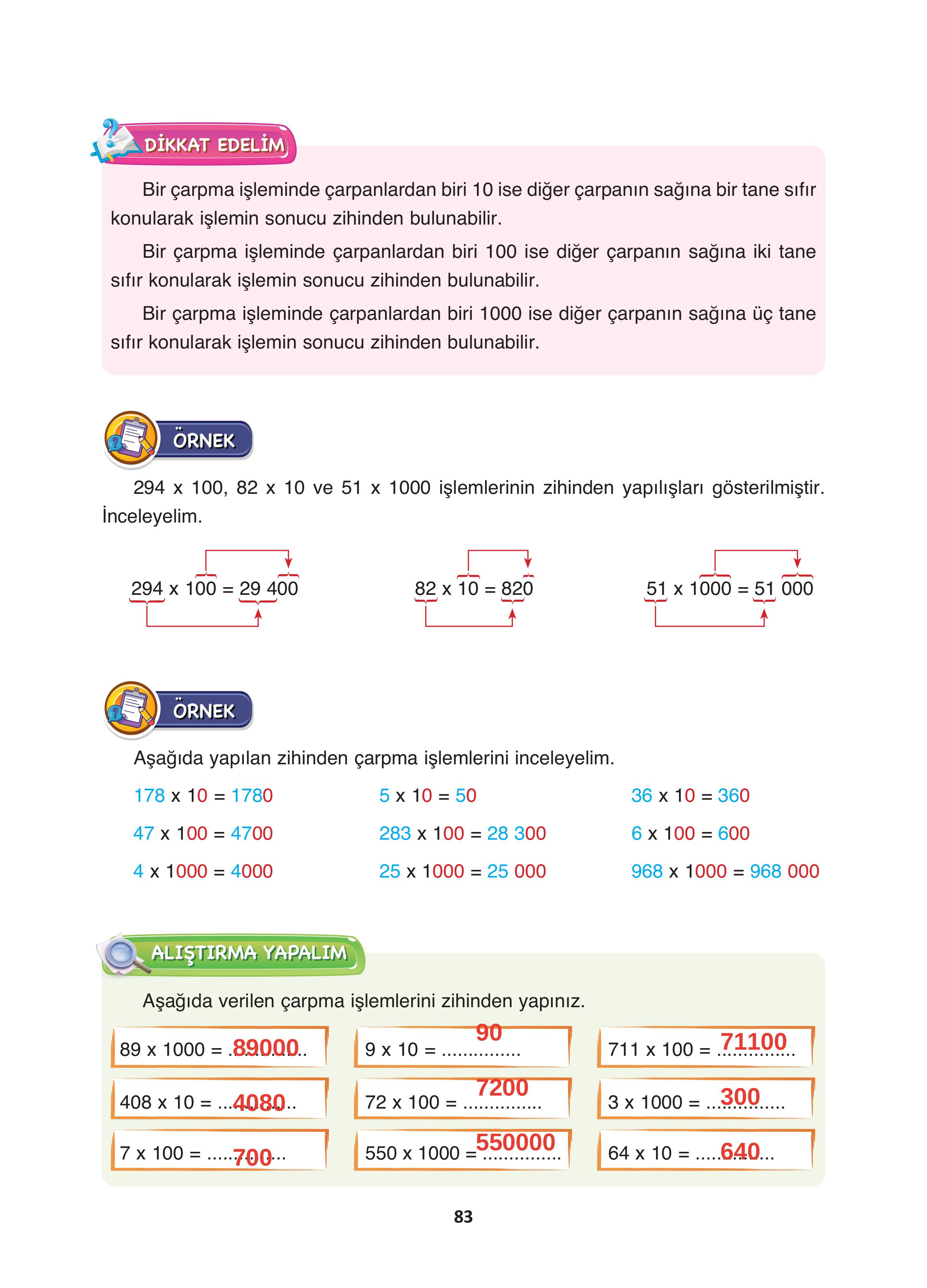 4. Sınıf Fersa Yayınları Matematik Ders Kitabı Sayfa 83 Cevapları