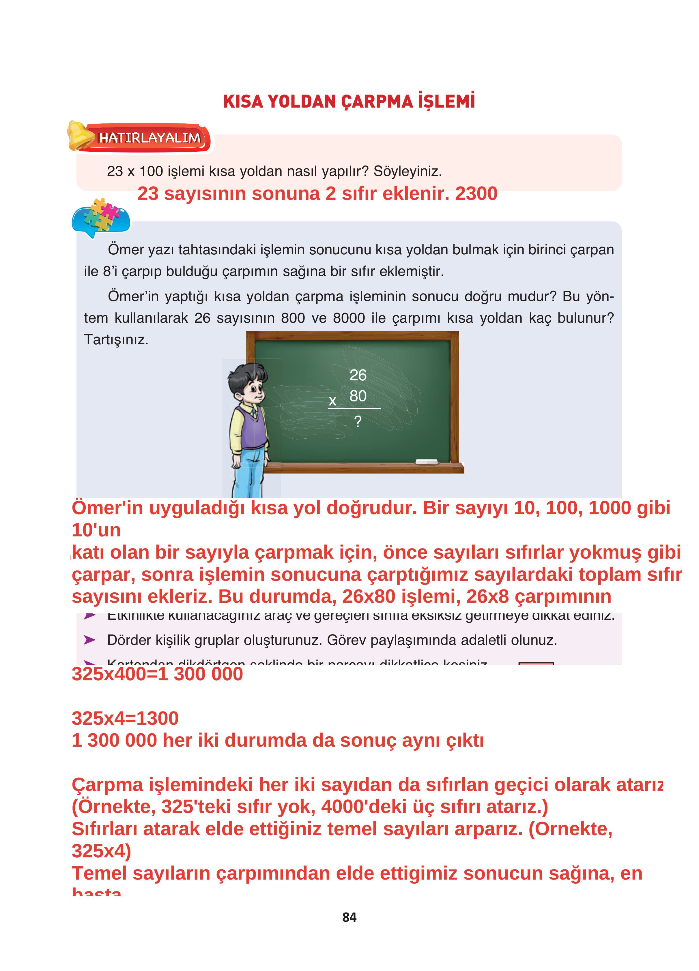 4. Sınıf Fersa Yayınları Matematik Ders Kitabı Sayfa 84 Cevapları