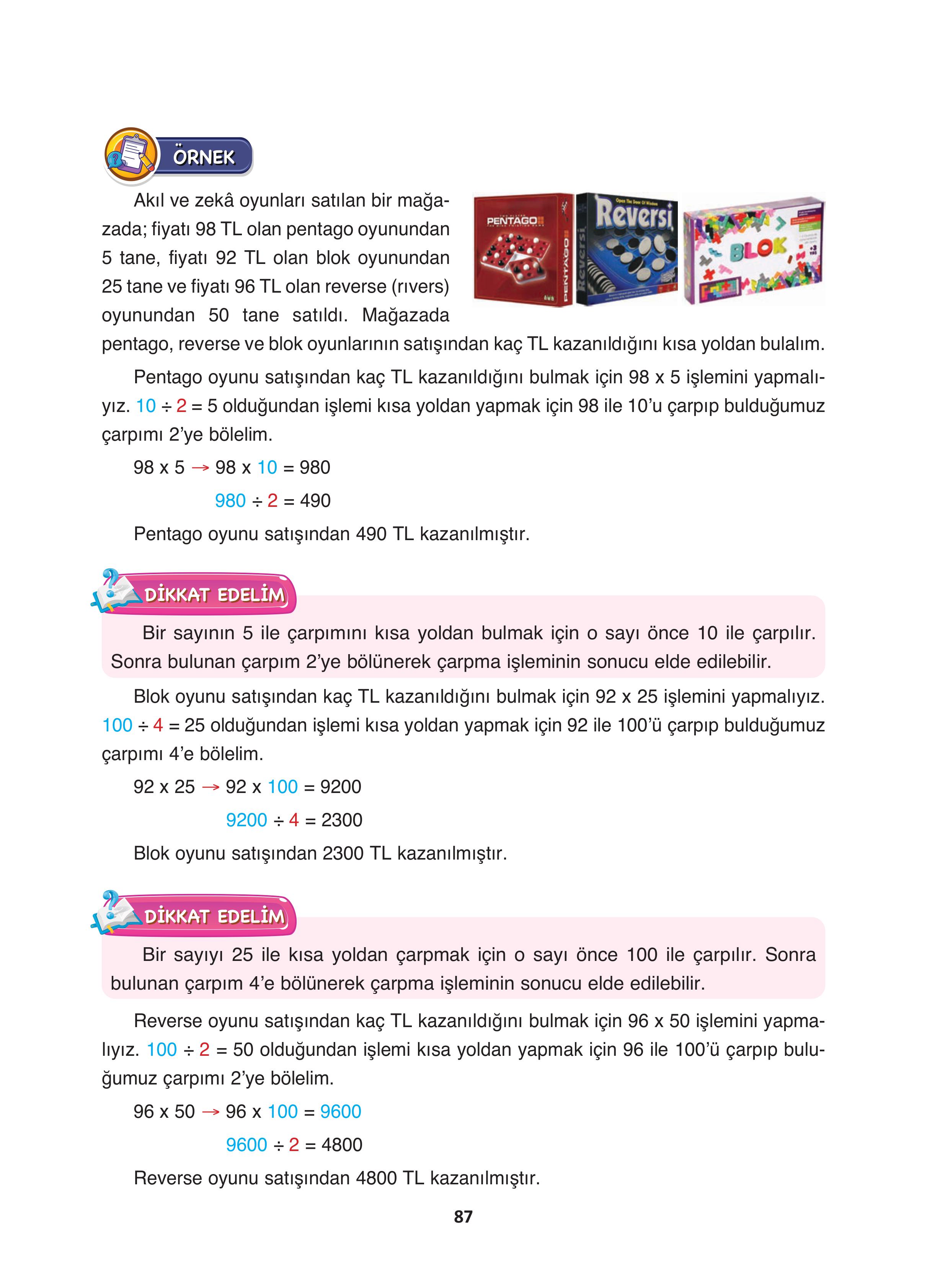 4. Sınıf Fersa Yayınları Matematik Ders Kitabı Sayfa 87 Cevapları 4. Sınıf Fersa Yayınları Matematik Ders Kitabı Sayfa 87 Cevapları