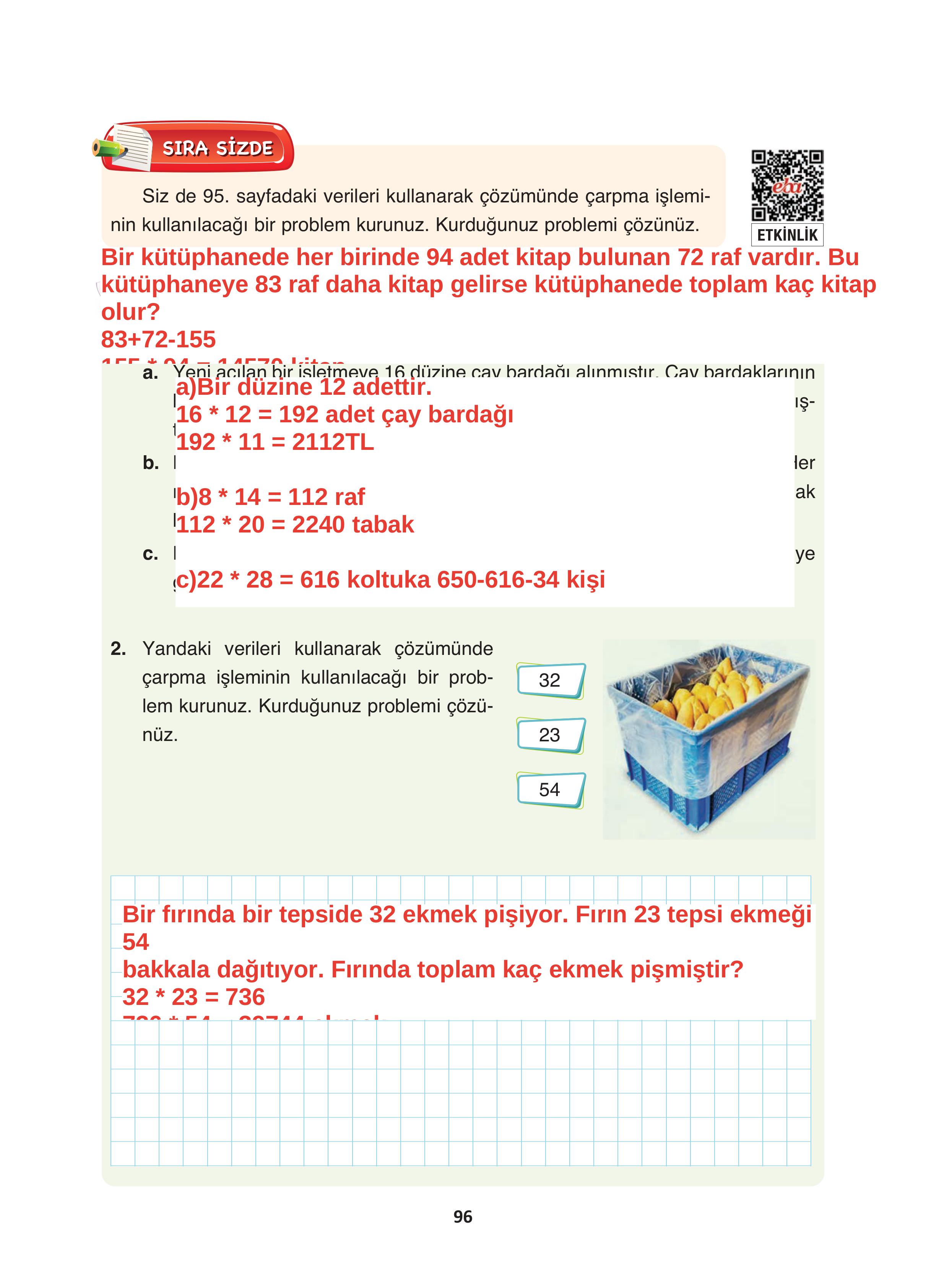 4. Sınıf Fersa Yayınları Matematik Ders Kitabı Sayfa 96 Cevapları