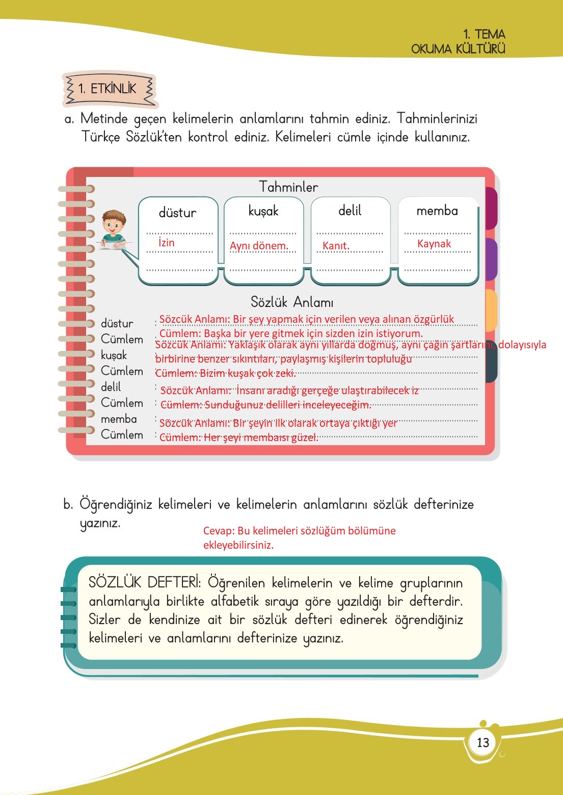 4. Sınıf Meb Yayınları Türkçe Ders Kitabı Sayfa 0013 Cevapları