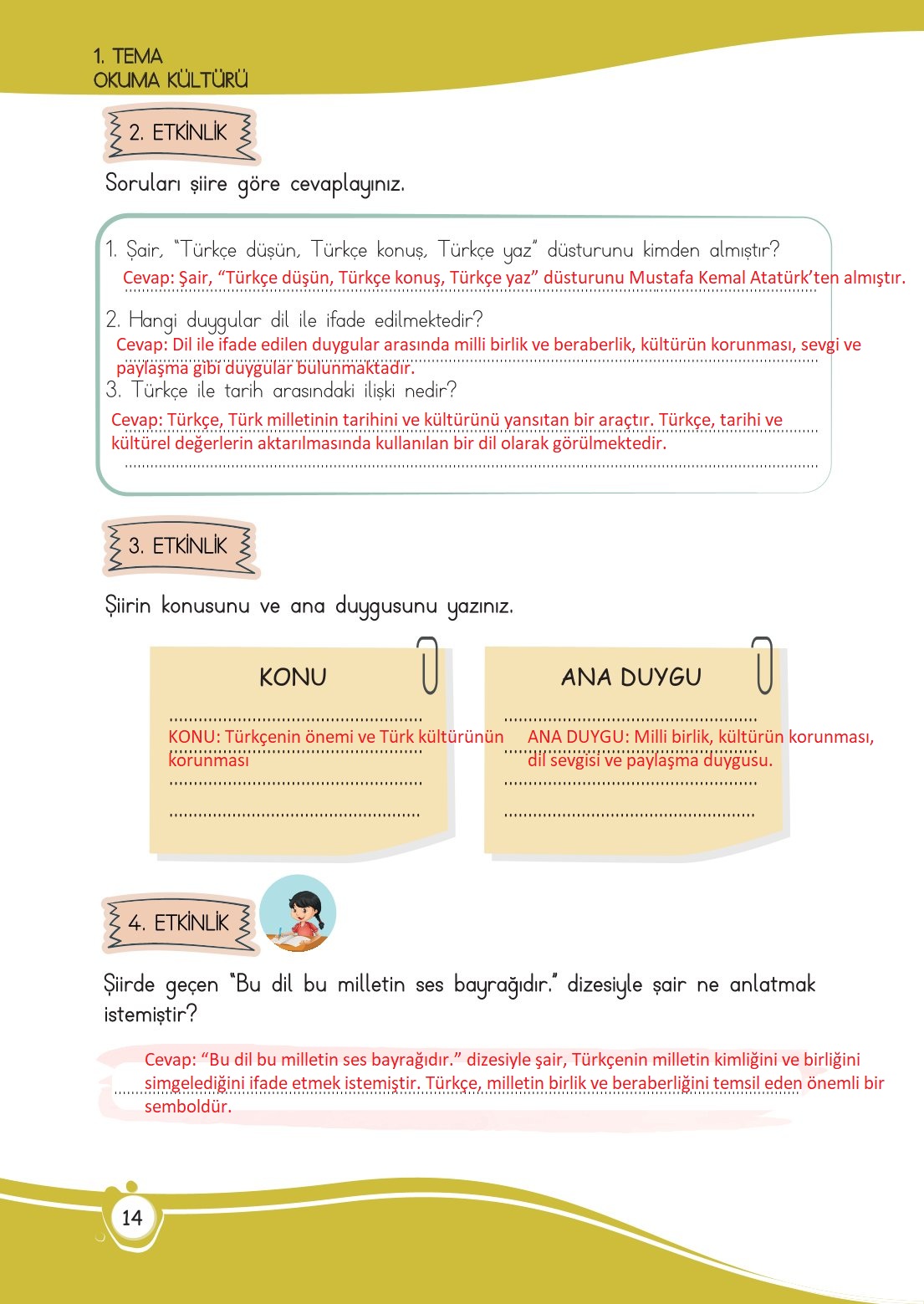 4. Sınıf Meb Yayınları Türkçe Ders Kitabı Sayfa 0014 Cevapları
