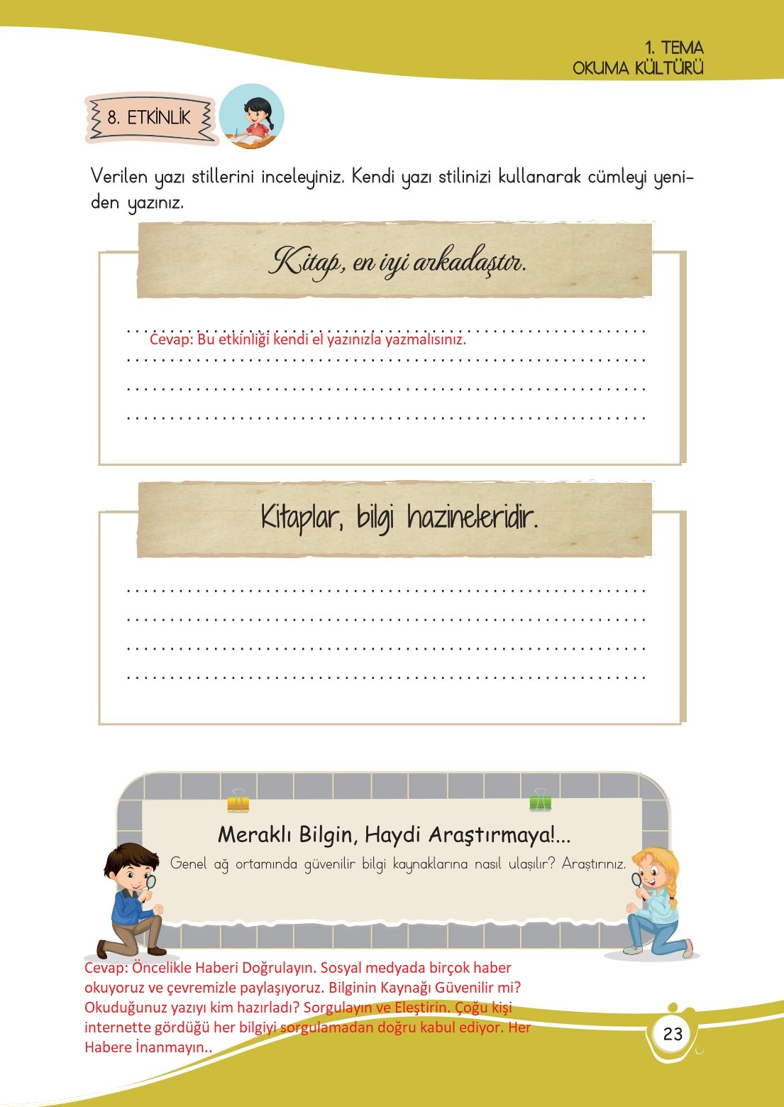 4. Sınıf Meb Yayınları Türkçe Ders Kitabı Sayfa 0023 Cevapları