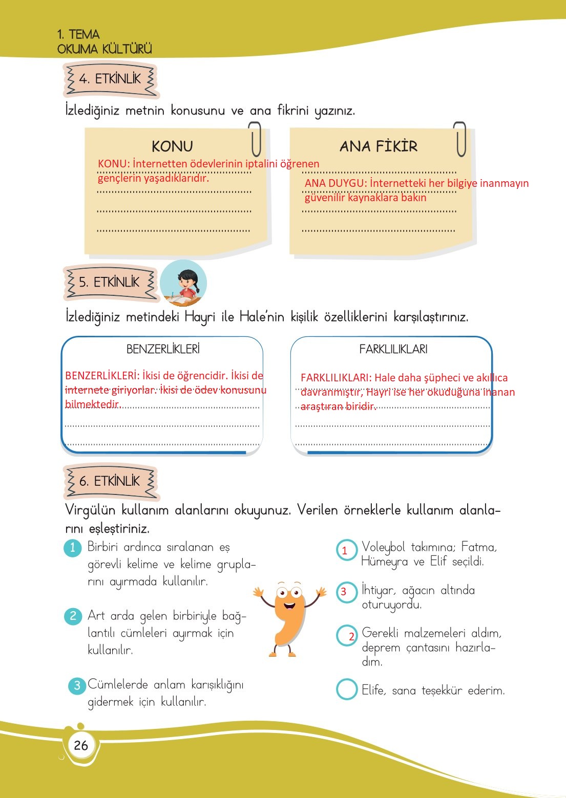 4. Sınıf Meb Yayınları Türkçe Ders Kitabı Sayfa 0026 Cevapları